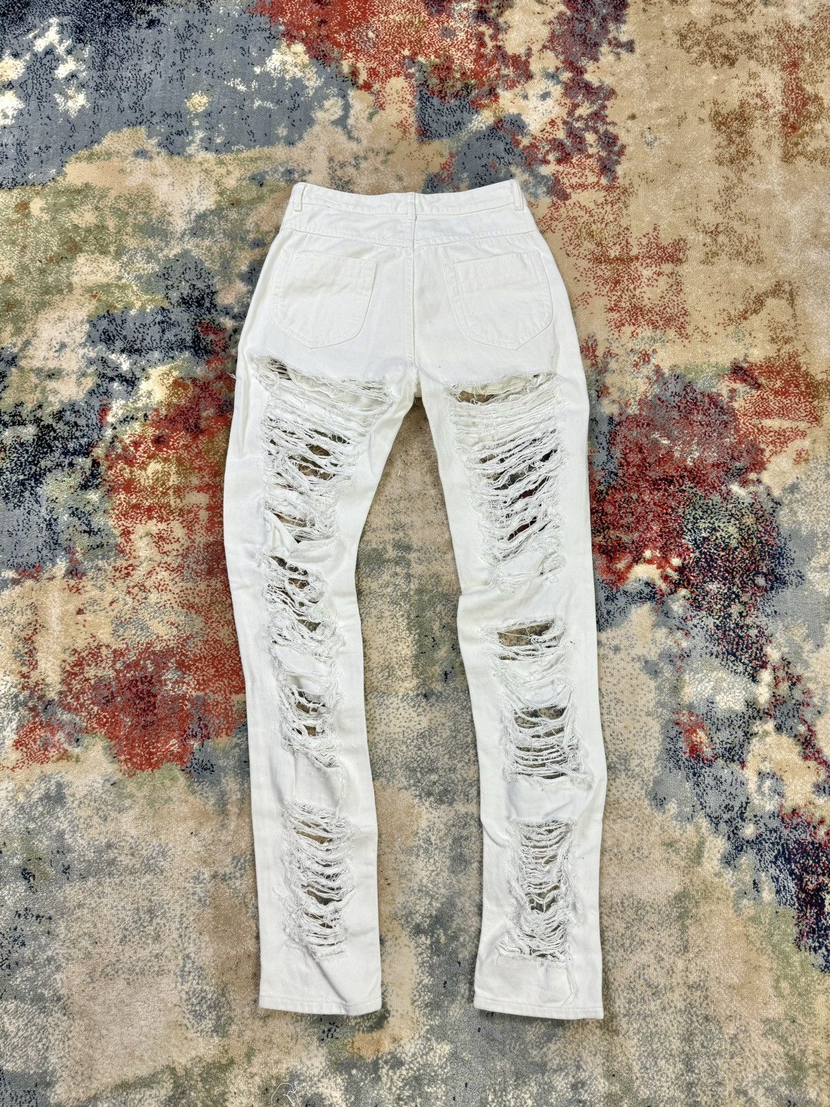 image of Archival Clothing x Maison Margiela Archive Martin Margiela Shredded Extreme Ripped Jeans in White,