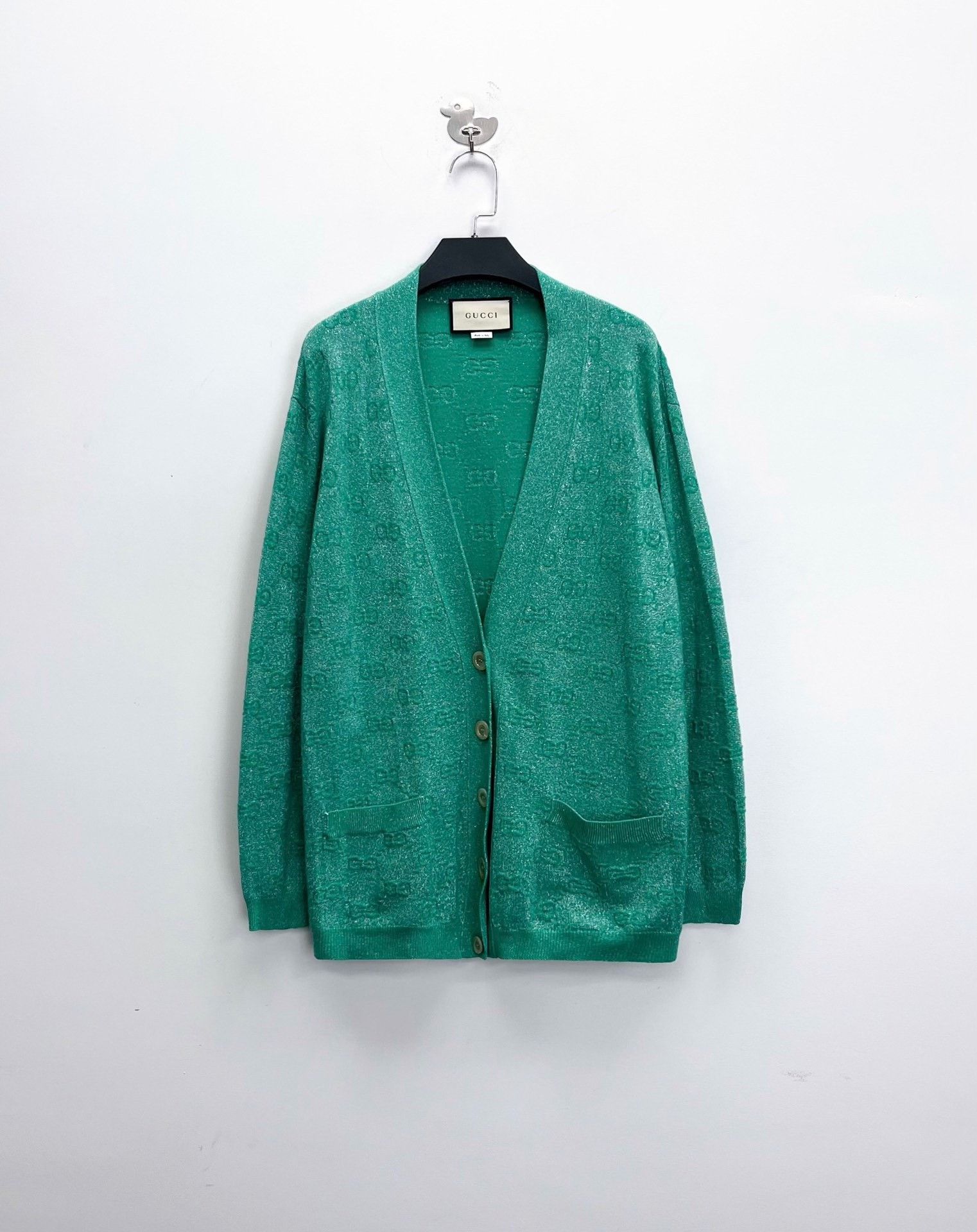 Gucci Gucci Green Double G Embossed Knit Cardigan Size US M / EU 48-50 / 2 - 1 Thumbnail