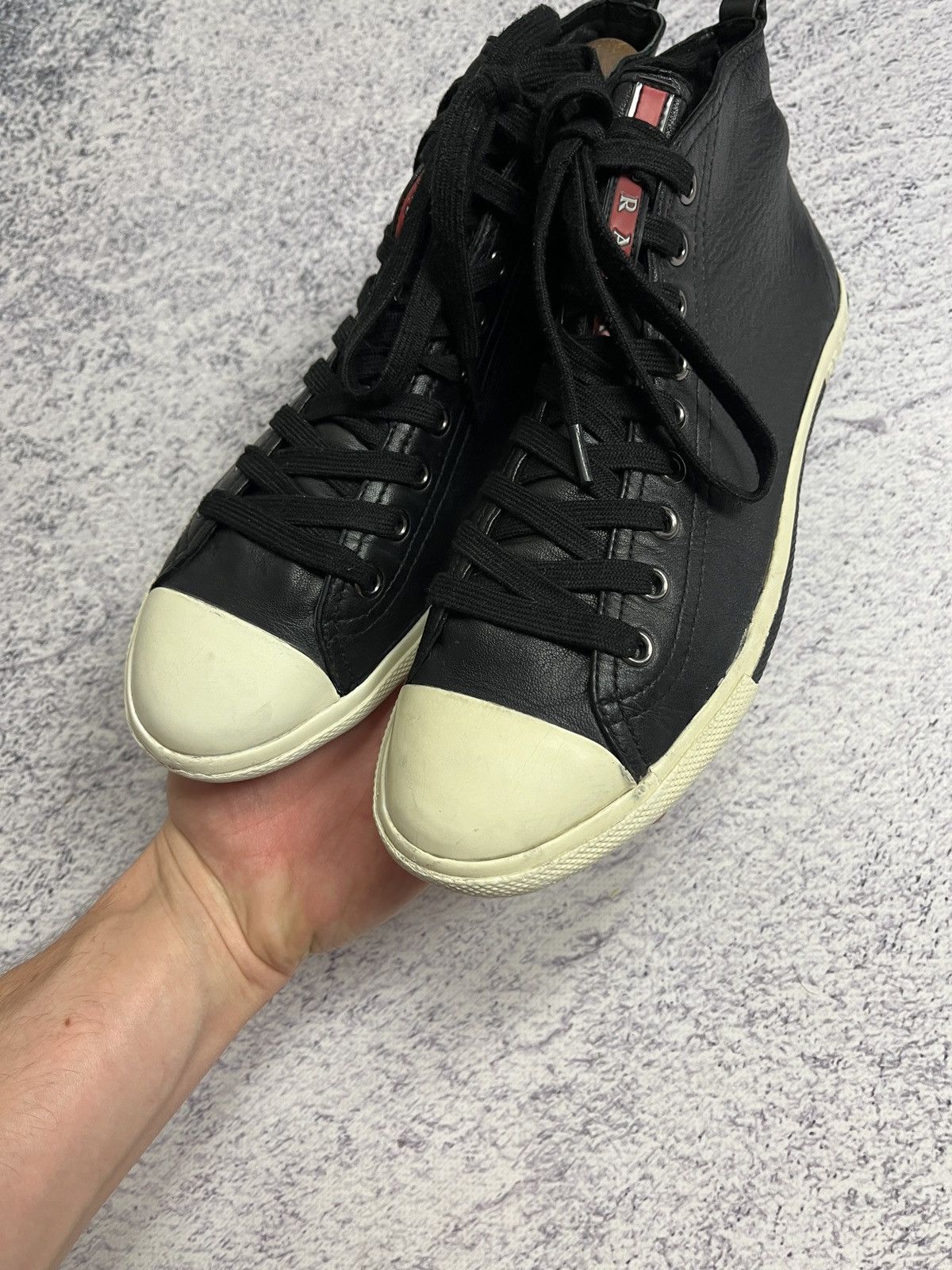 Prada Prada Red Tab Leather High Top Sneakers Shoes Size US 6 / IT 36 - 11 Thumbnail