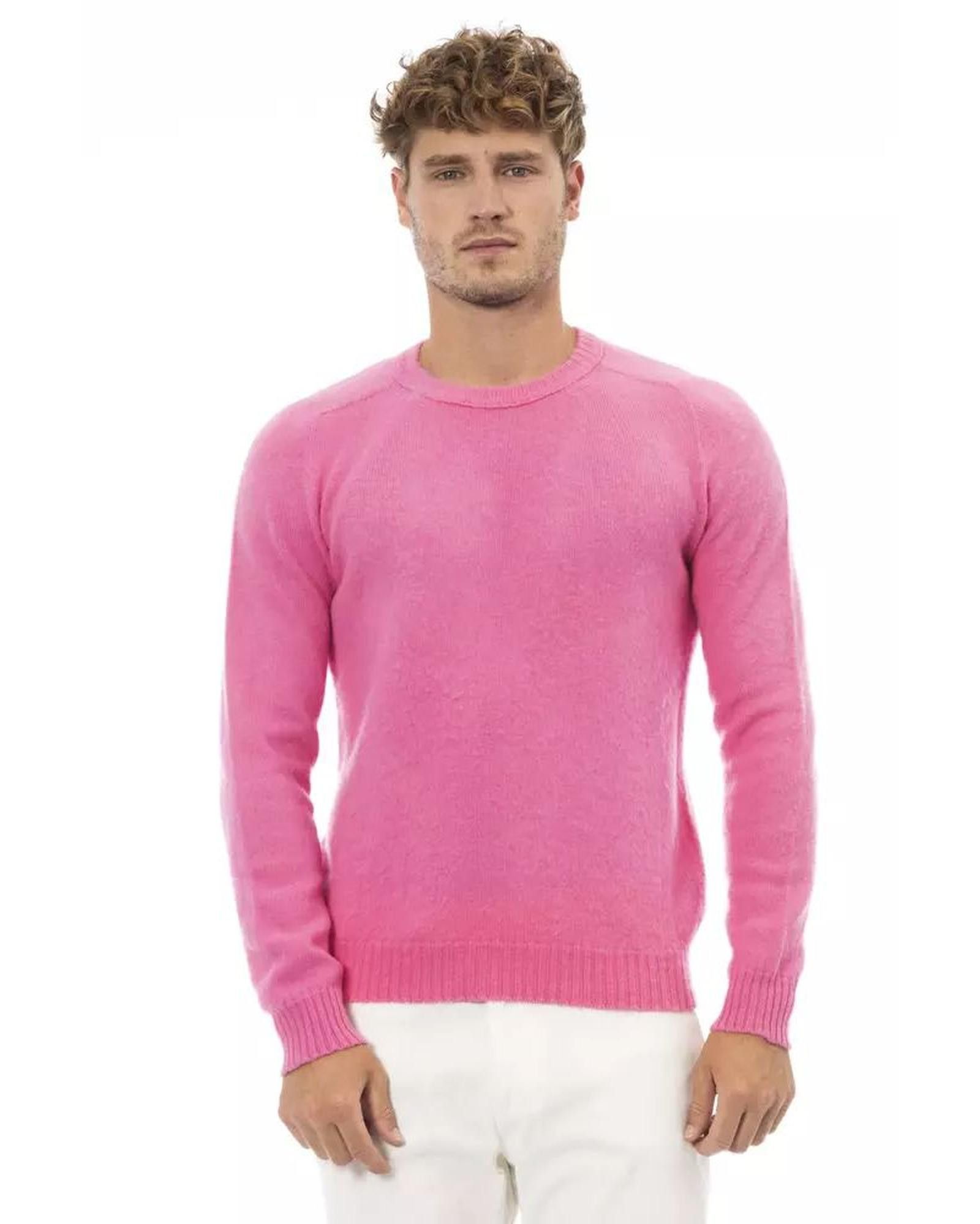 image of Alpha Studio Crewneck Long Sleeves Sweater in Pink, Men's (Size XL)