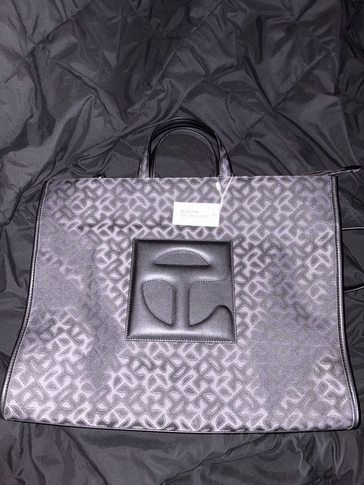 Telfar TELFAR-Large Jacquard Shopper | Black Monogram Size ONE SIZE - 1 Thumbnail