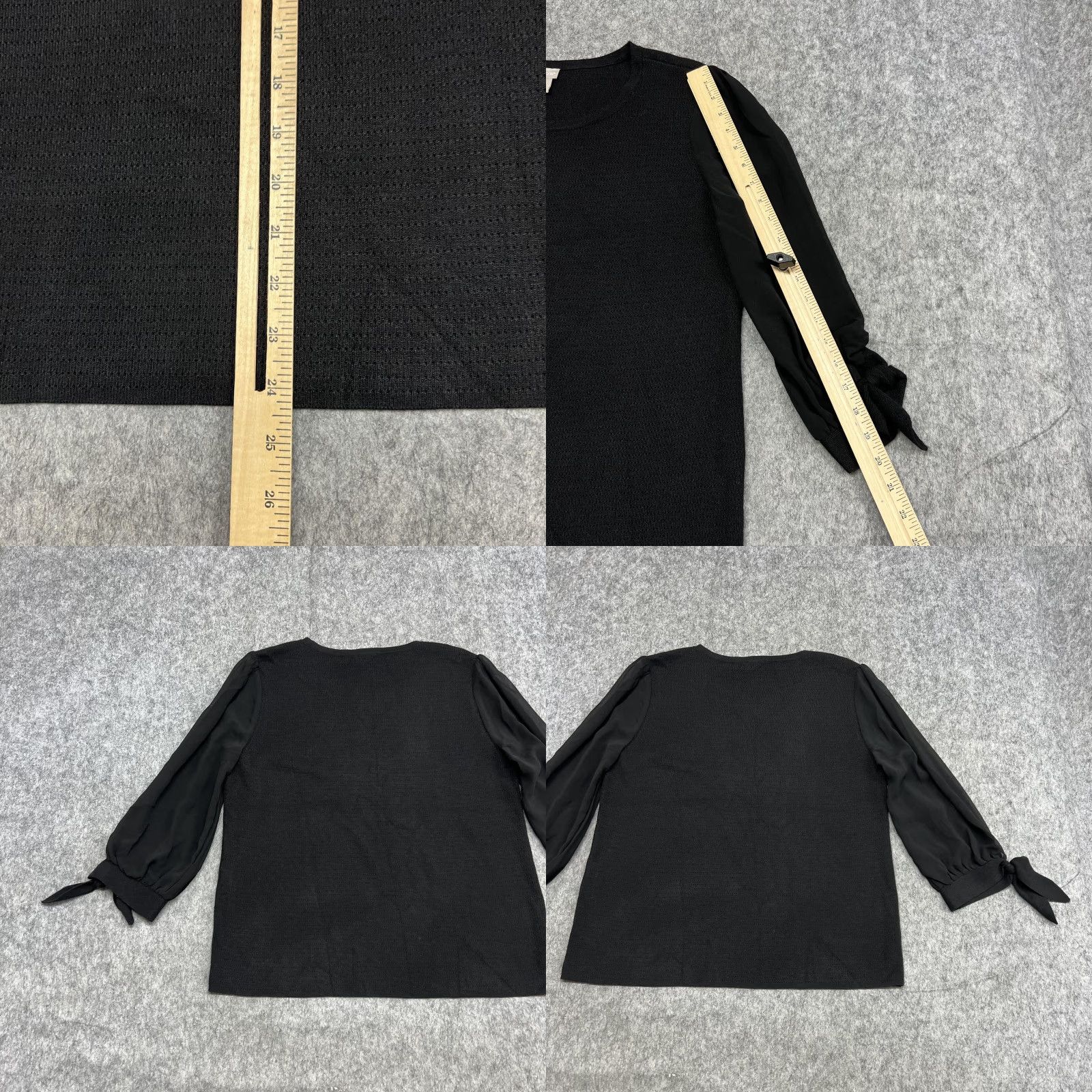 Vintage Chico's Womens Blouse Shirt Petite 2P Black Crew Neck Balloon Sleeve Tie Cuff Knit Top Size XS / US 0-2 / IT 36-38 - 8 Thumbnail