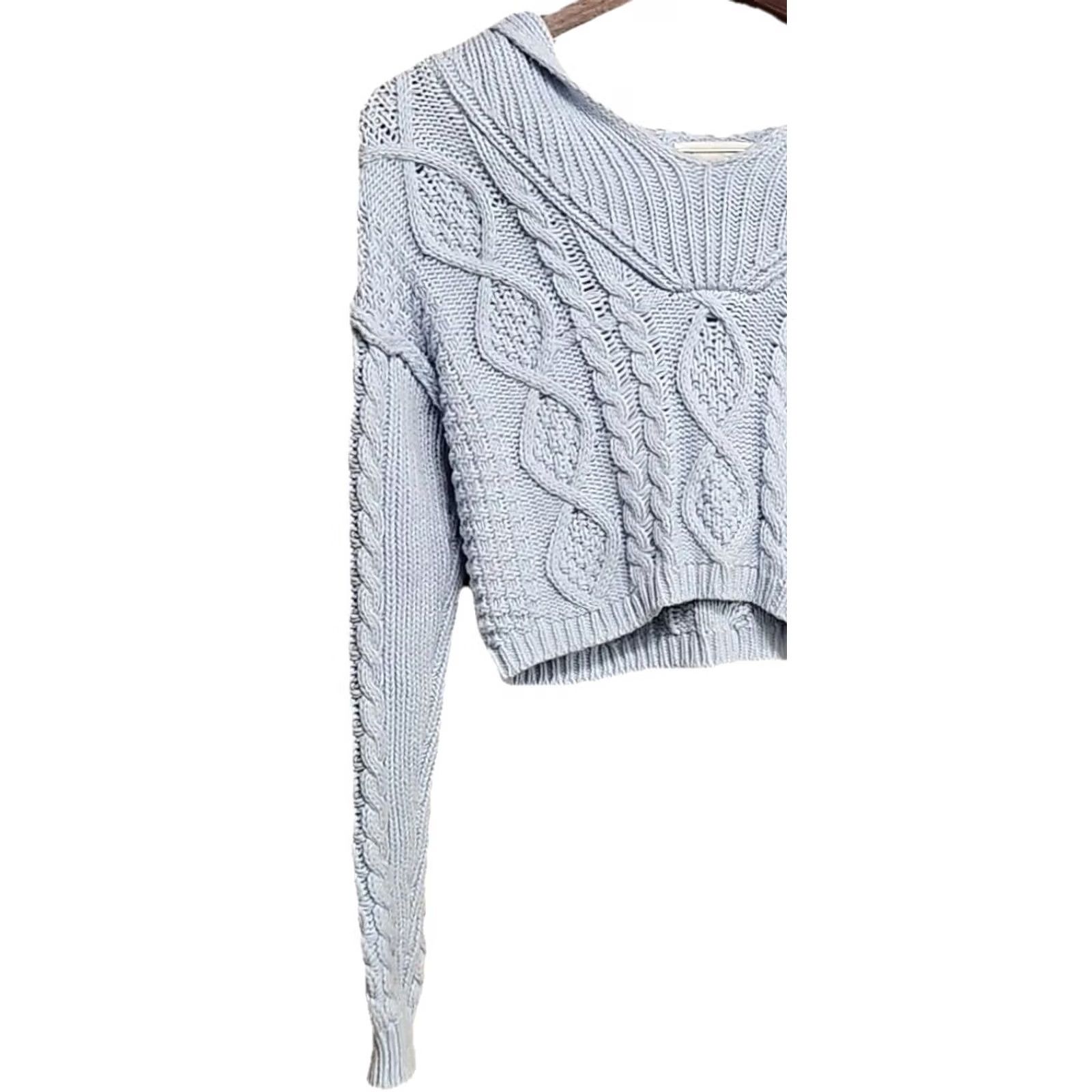 Aeropostale Aéropostale Cable Knit Cropped Hoodie Sweater Womens Small Blue Cotton Blend Size S / US 4 / IT 40 - 3 Thumbnail
