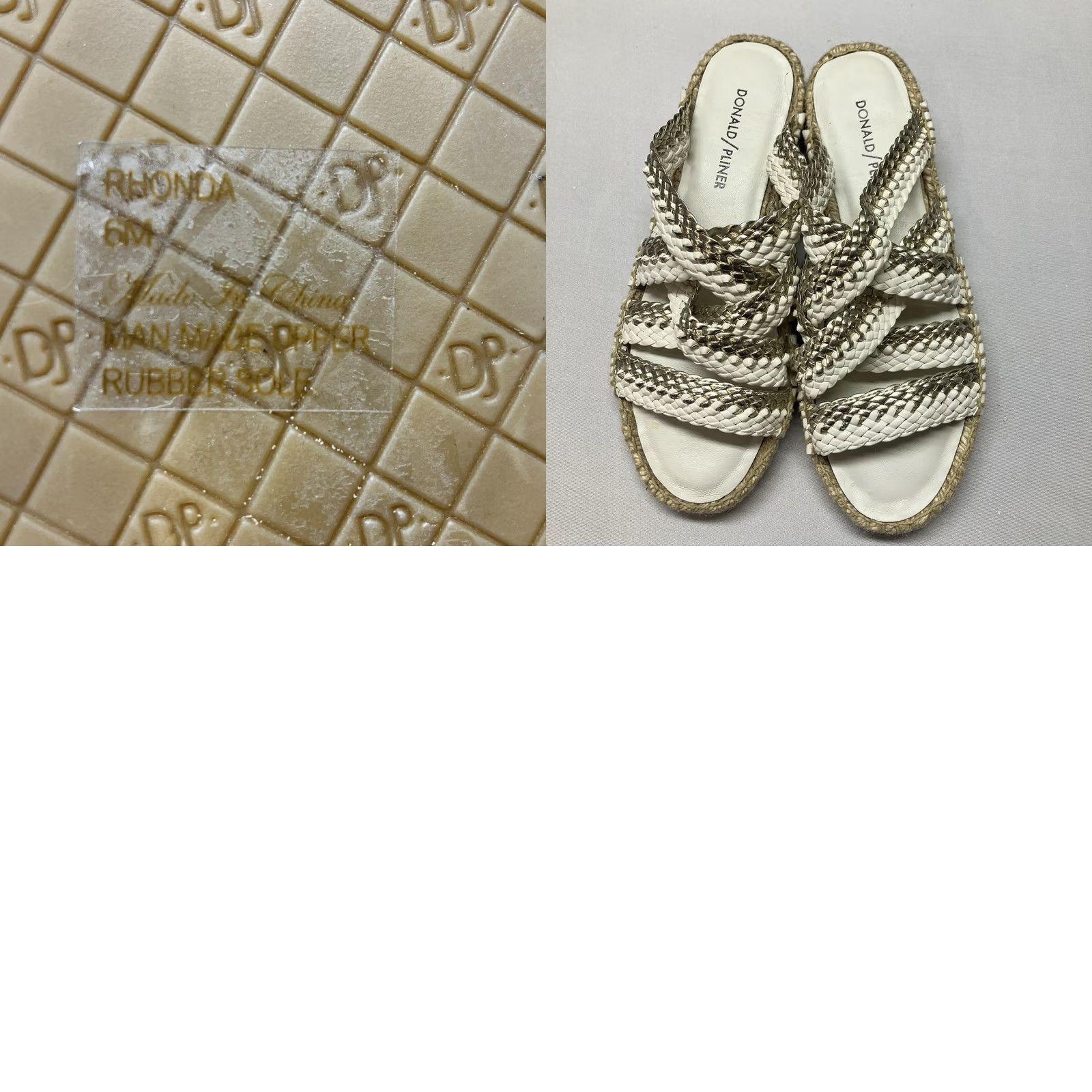 Donald Pliner Donald Pliner Espadrille Womens White Rhonda Sandal Metallic Woven Gold Leather Size Size US 6 / IT 36 - 9 Thumbnail