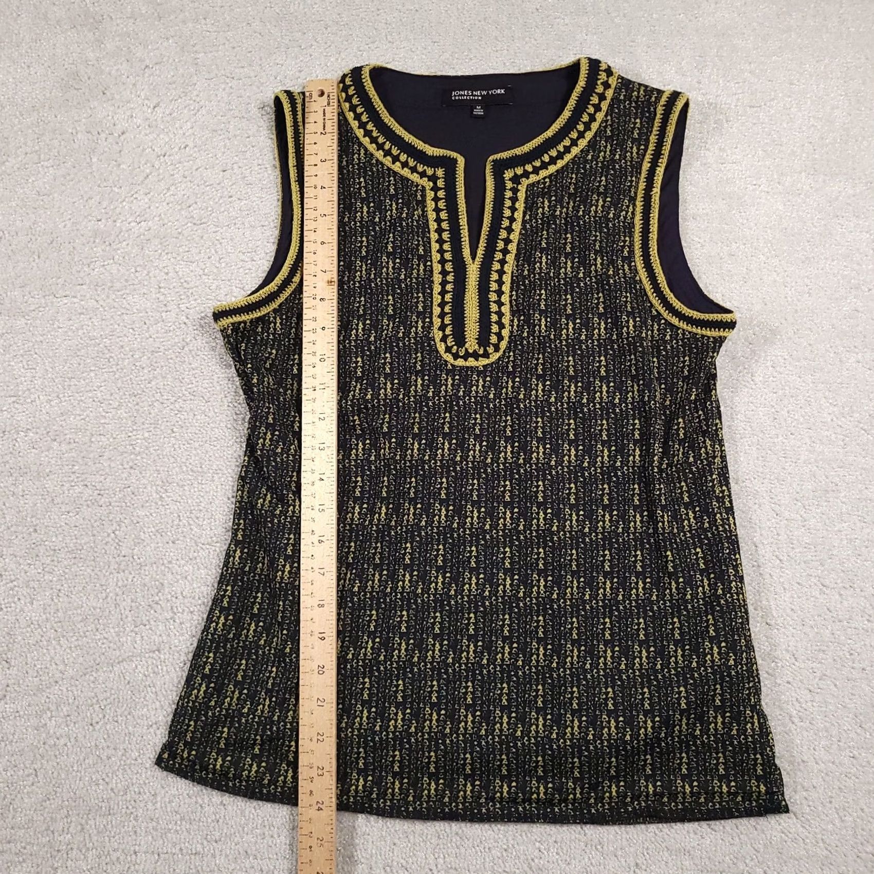 Jones New York Jones New York Sleeveless Top Womens Medium Black Yellow Embroidered Boho Tunic Size M / US 6-8 / IT 42-44 - 7 Thumbnail