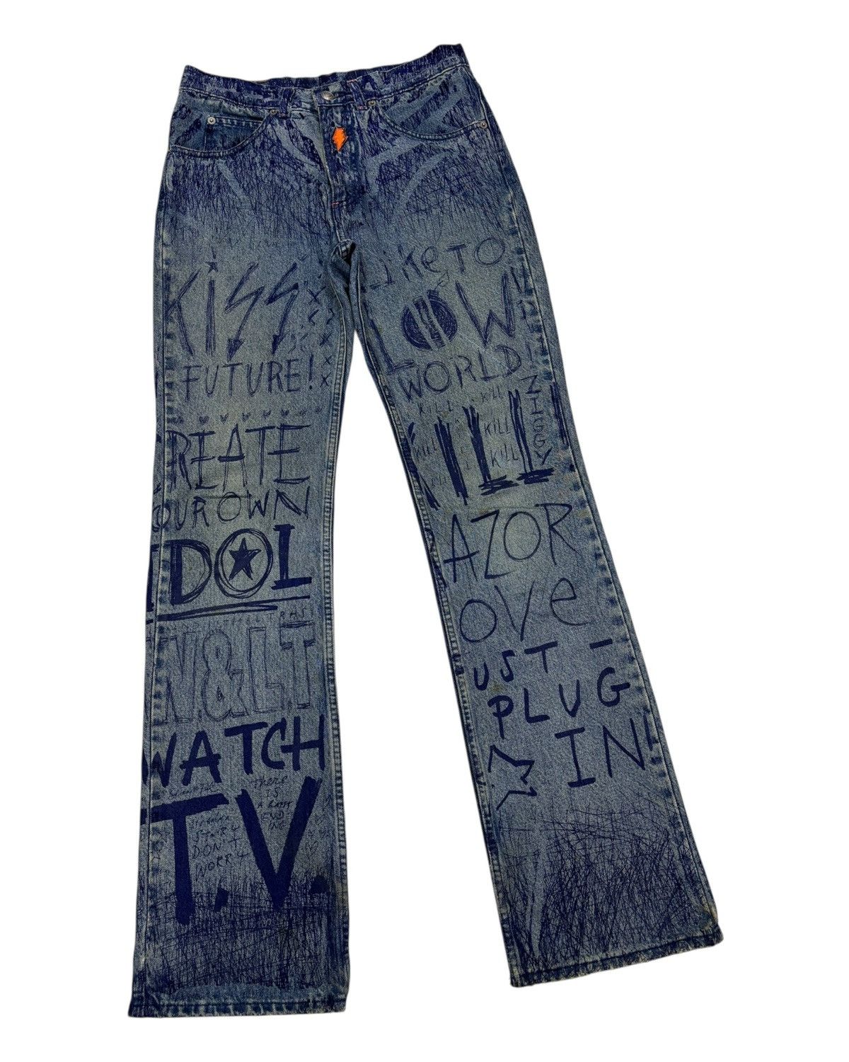 W&LT W&LT Archives - A/W 1997 - Pen Graffiti Denim Jeans Size US 30 / EU 46 - 3 Thumbnail