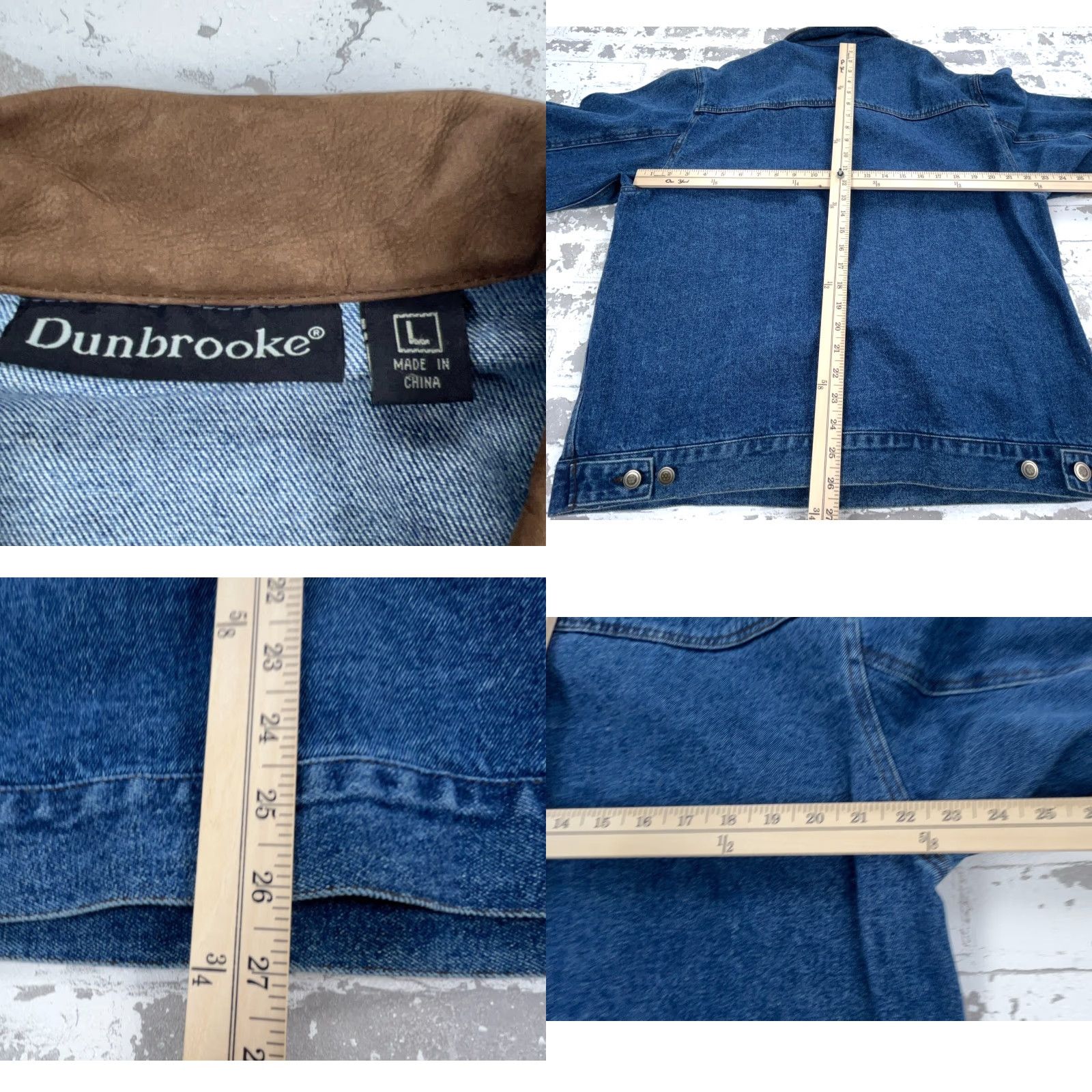 Dunbrooke VINTAGE Dunbrooke Denim Jacket Men L Blue Jean Biker Trucker Leather Collar Jeans Jacket Capable Collared Pockets 90s USA Mens Size US 33 - 8 Thumbnail
