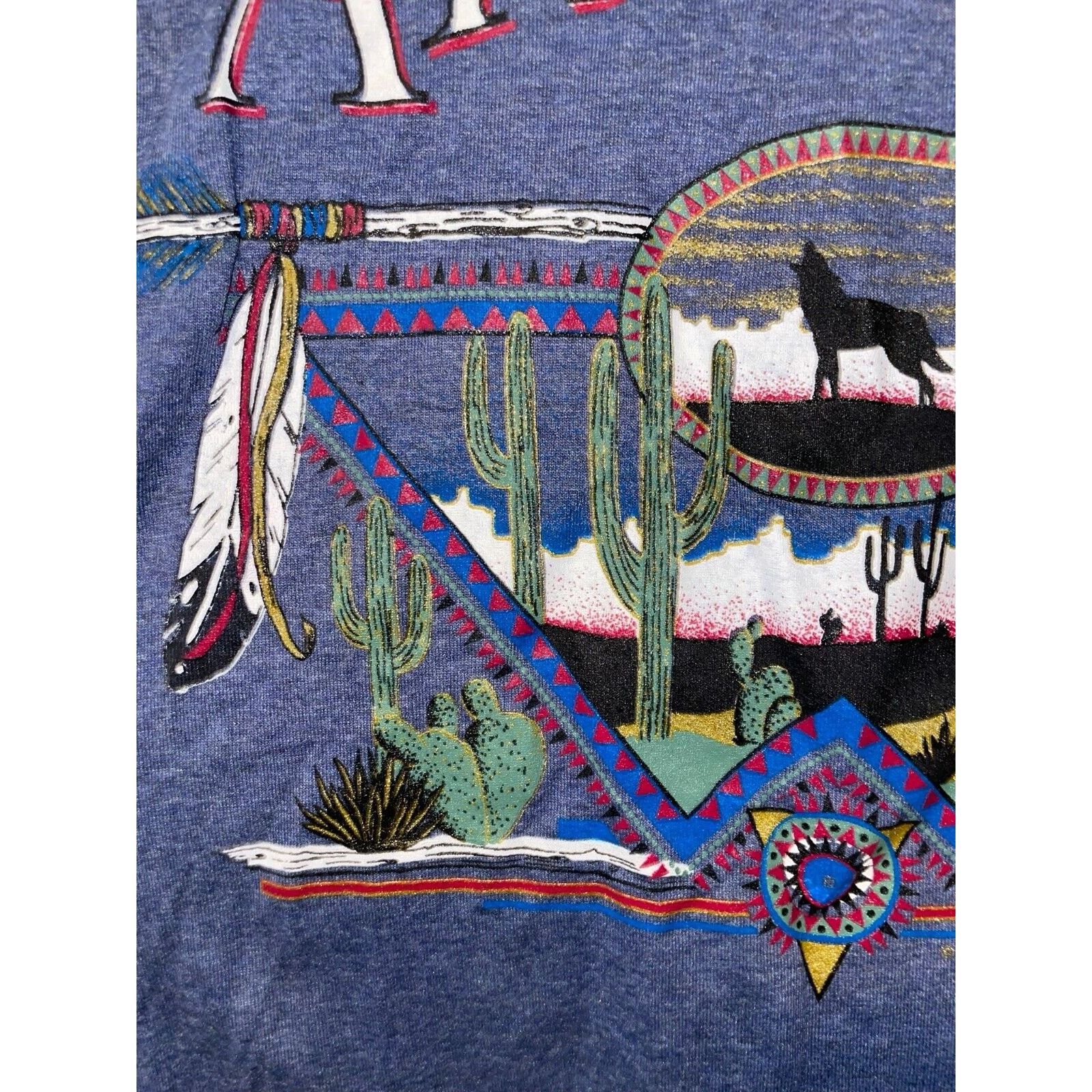Jerzees Vintage Arizona Shirt Blue Native American Mountain Tee 90s Size US M / EU 48-50 / 2 - 3 Thumbnail