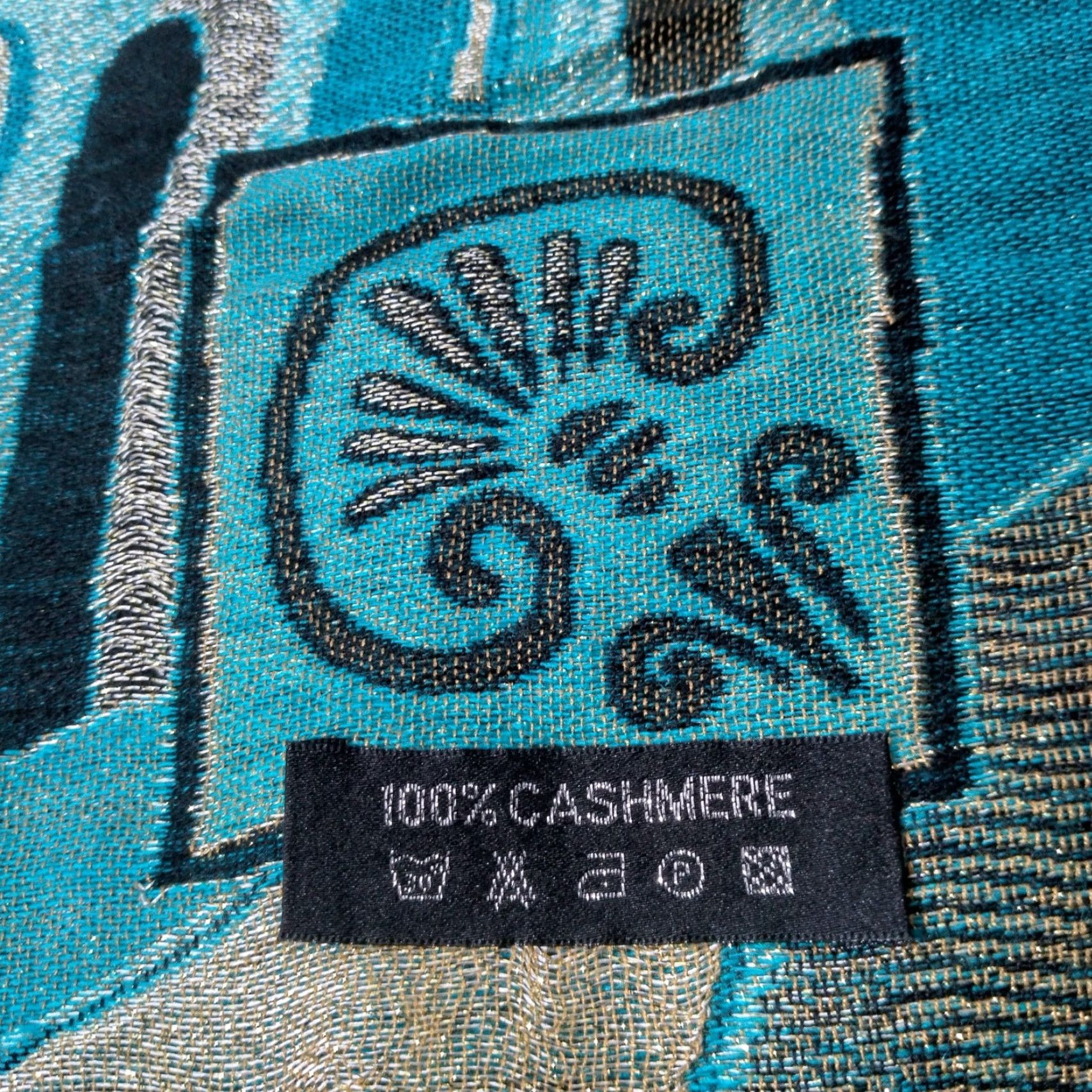 Vintage **Artsy Turquoise Blue Cashmere Scarf Woven Metallic Design Fringe** User: Artisan Turquoise Blue Cashmere Scarf Woven Metallic Design Fringe Size ONE SIZE - 2 Thumbnail