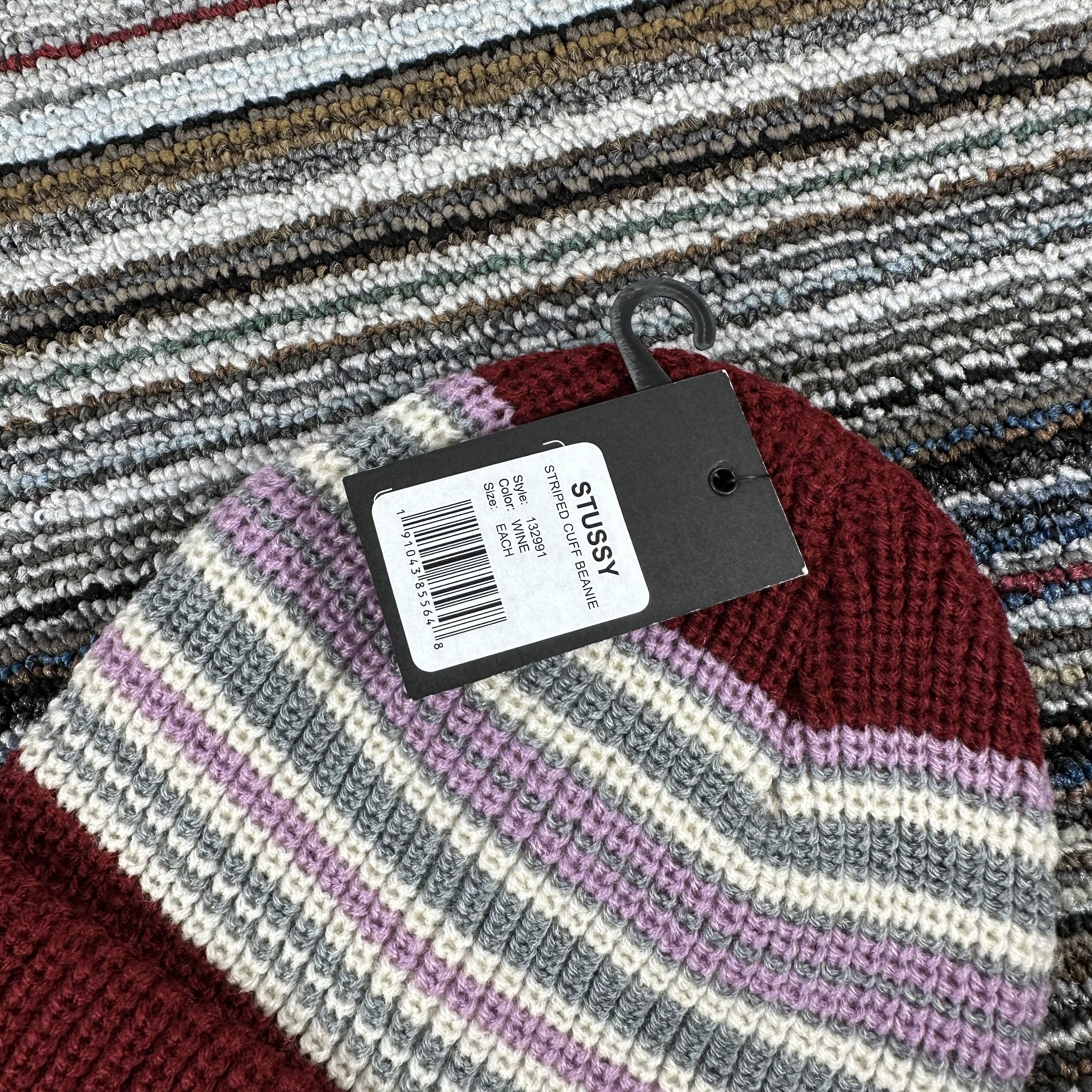 Stussy STUSSY STRIPED CUFF BEANIE HAT/ KNIT / WINE Size ONE SIZE - 4 Thumbnail