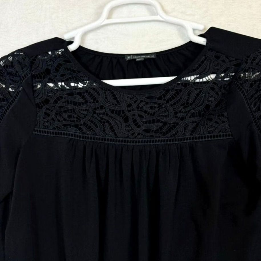 Adrianna Papell Adrianna Papell Blouse Women's M Black Lace Sheer Long Sleeve Top W 350 Shirt Bell Sleeve Round Neck Formal Designer All Seasons Size M / US 6-8 / IT 42-44 - 5 Thumbnail