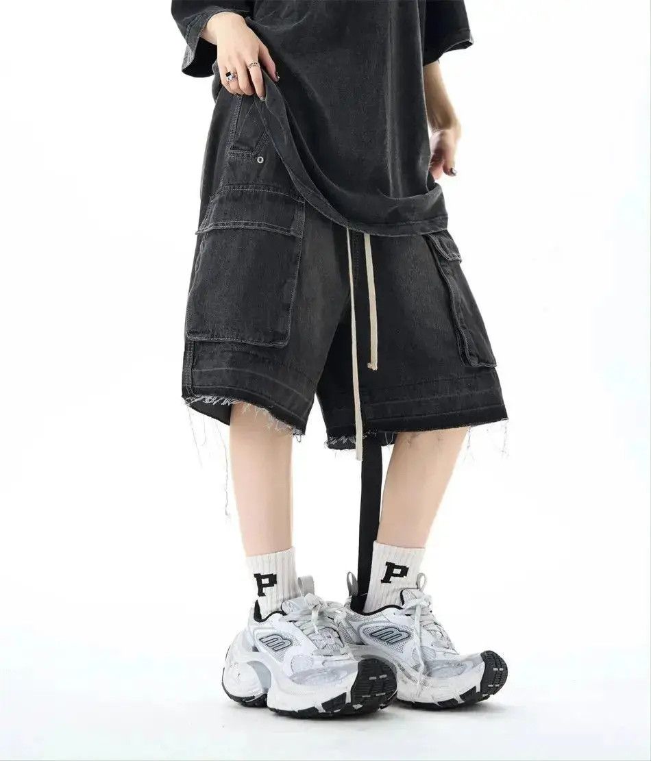 Japanese Brand Retro wide leg raw edge denim shorts Size US 32 / EU 48 - 2 Thumbnail