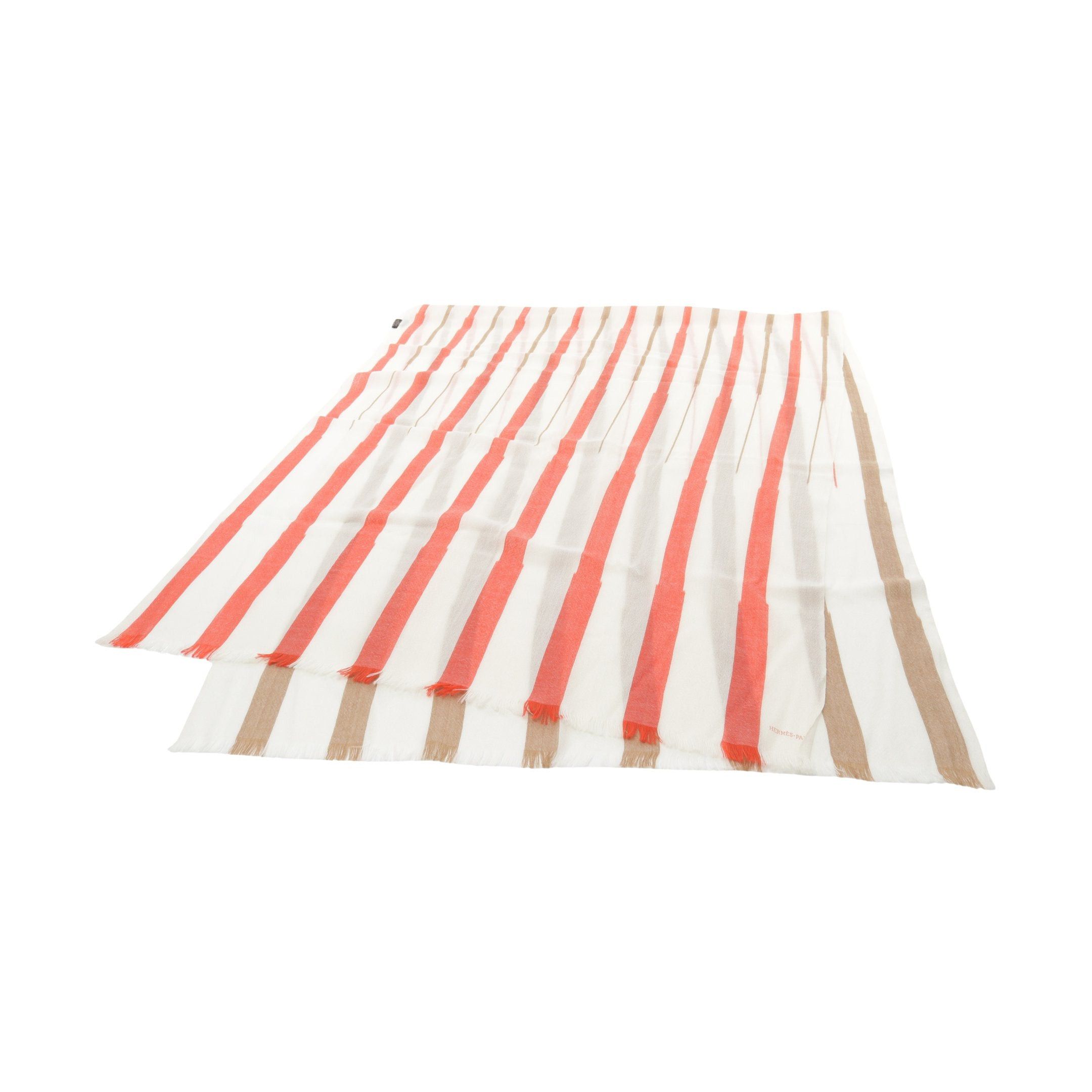 Hermes Hermes Bamboo Stripe Stall Scarf Cashmere Off White Red Beige Size ONE SIZE - 1 Thumbnail