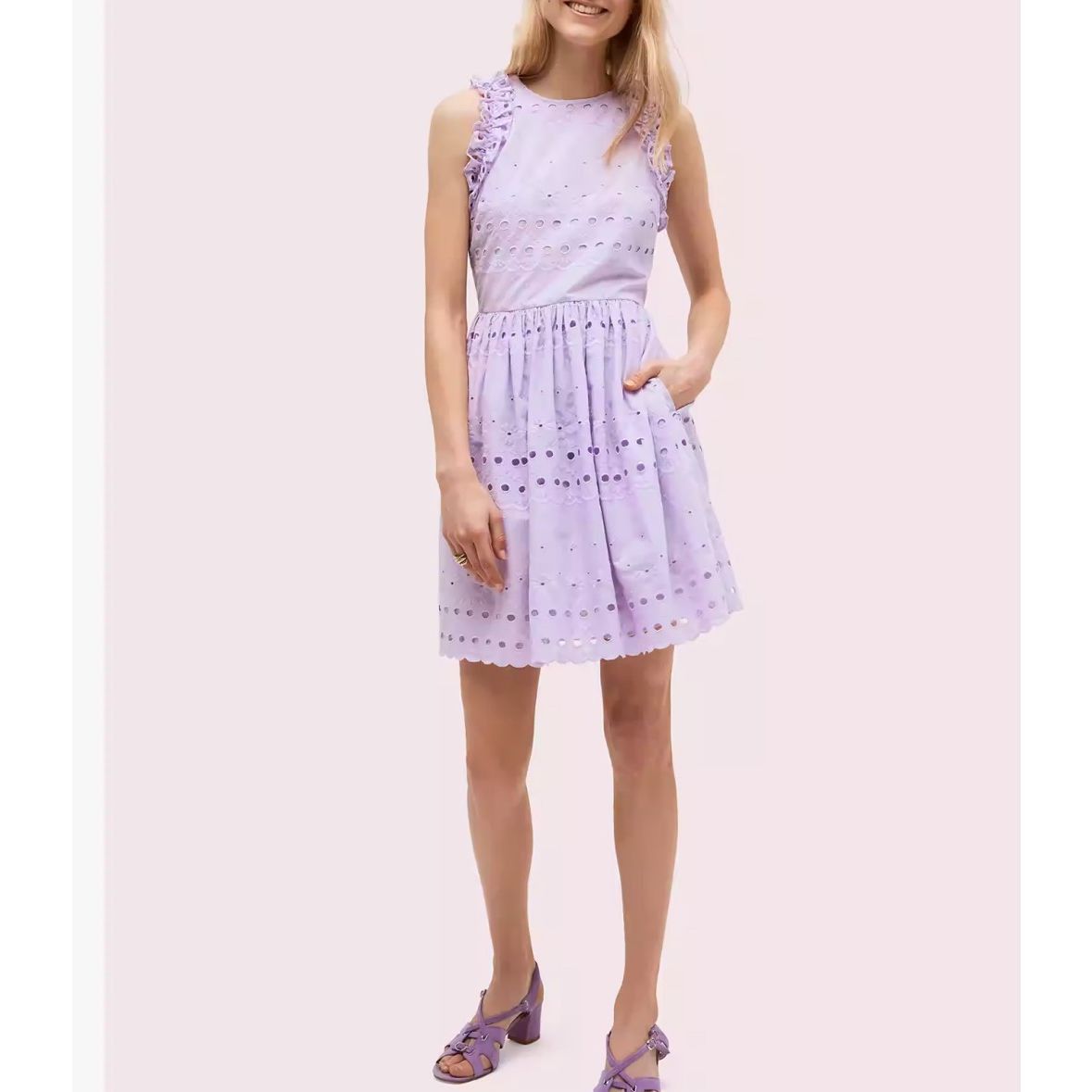 image of Kate Spade Lavender Eyelet Embroidered Sleeveless Dress Size in Purple, Women's