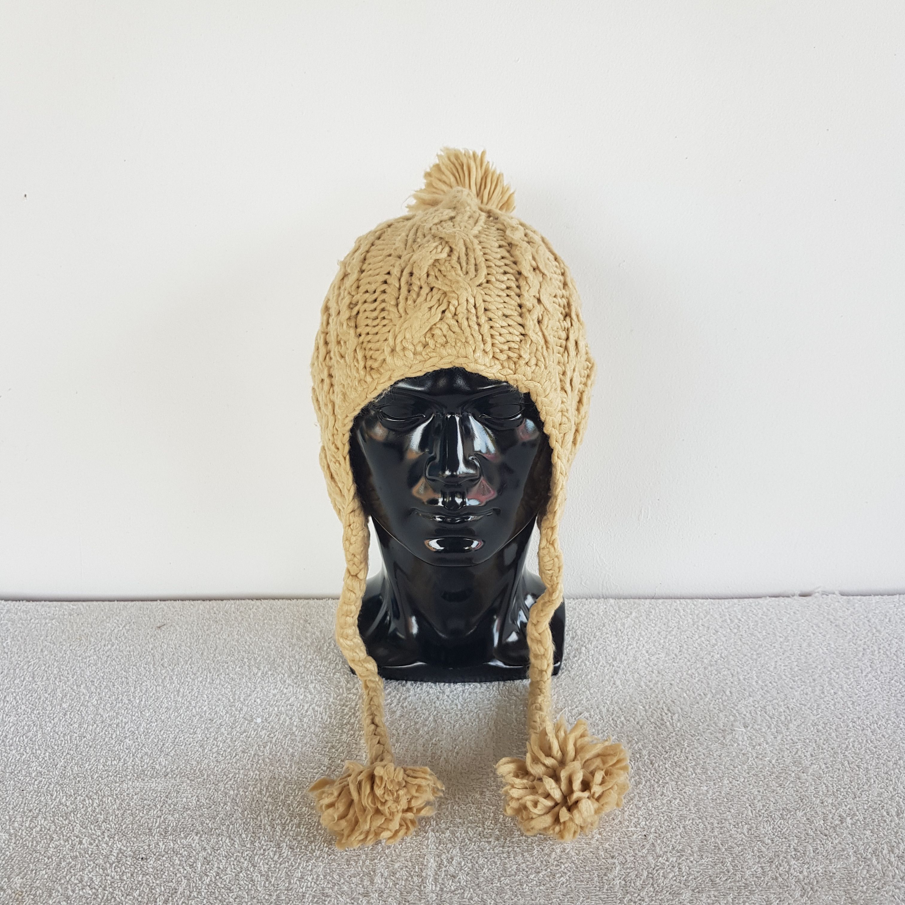 Homespun Knitwear Vintage Japanese Earflap Beanie Ribbed Knit Snow Caps Hats. Size ONE SIZE - 2 Thumbnail