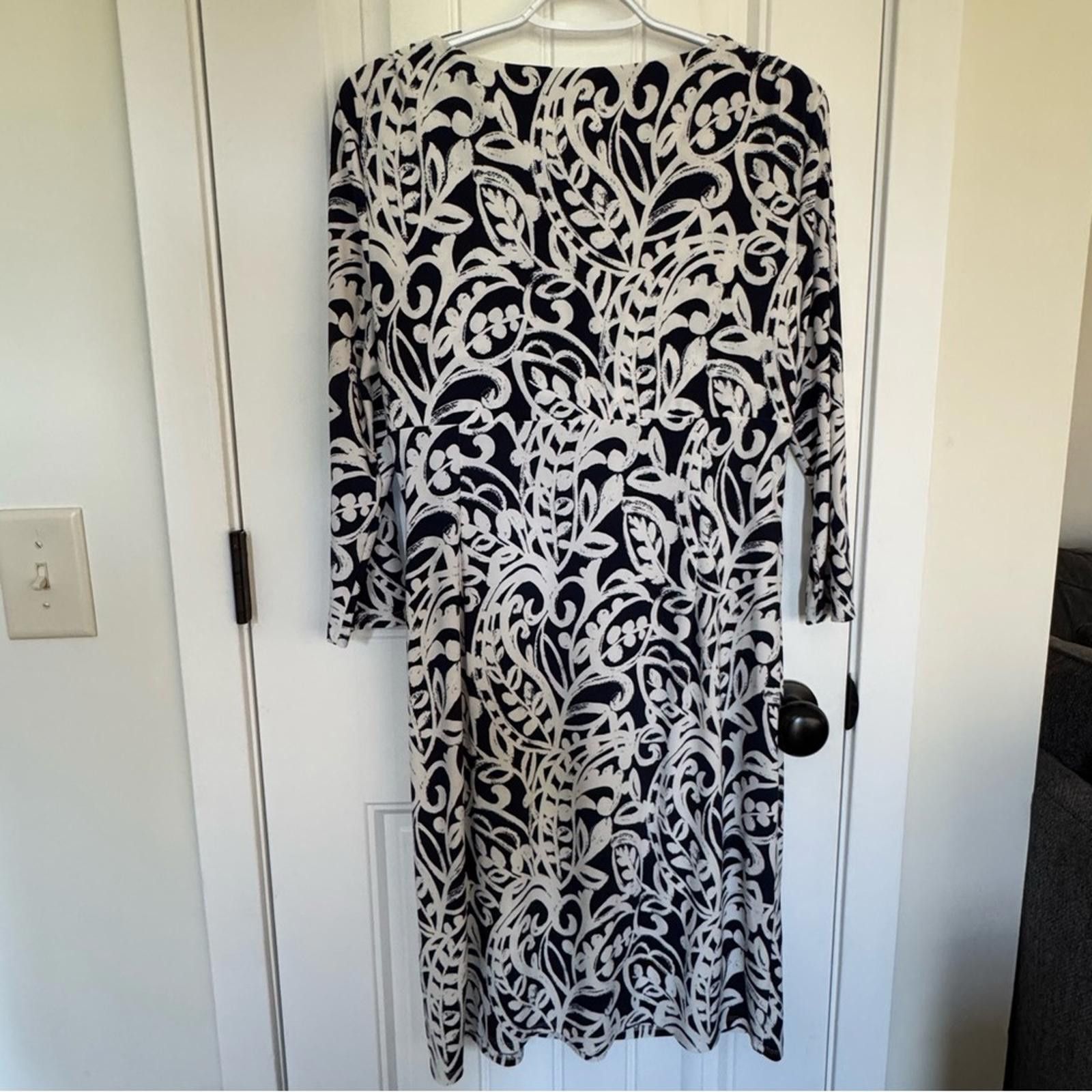 Polo Ralph Lauren Ralph Lauren Blue and White Sheath Dress Long Sleeve V-Neck Size XL / US 12-14 / IT 48-50 - 2 Thumbnail