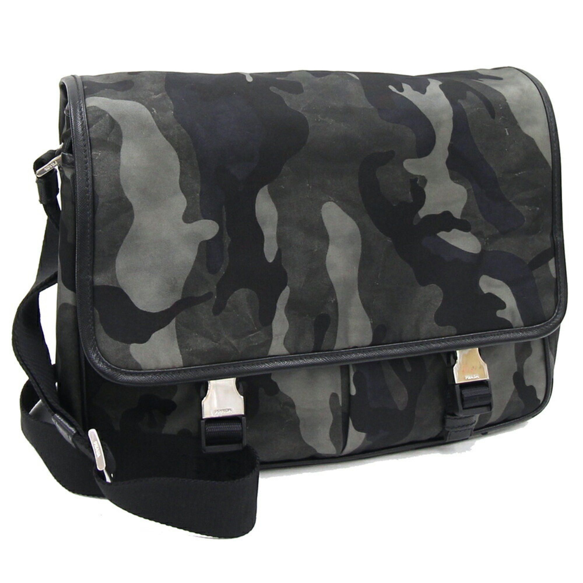 image of Prada Shoulder Bag Va0768 Khaki Black Nylon Leather Camouflage Crossbody Prada, Women's