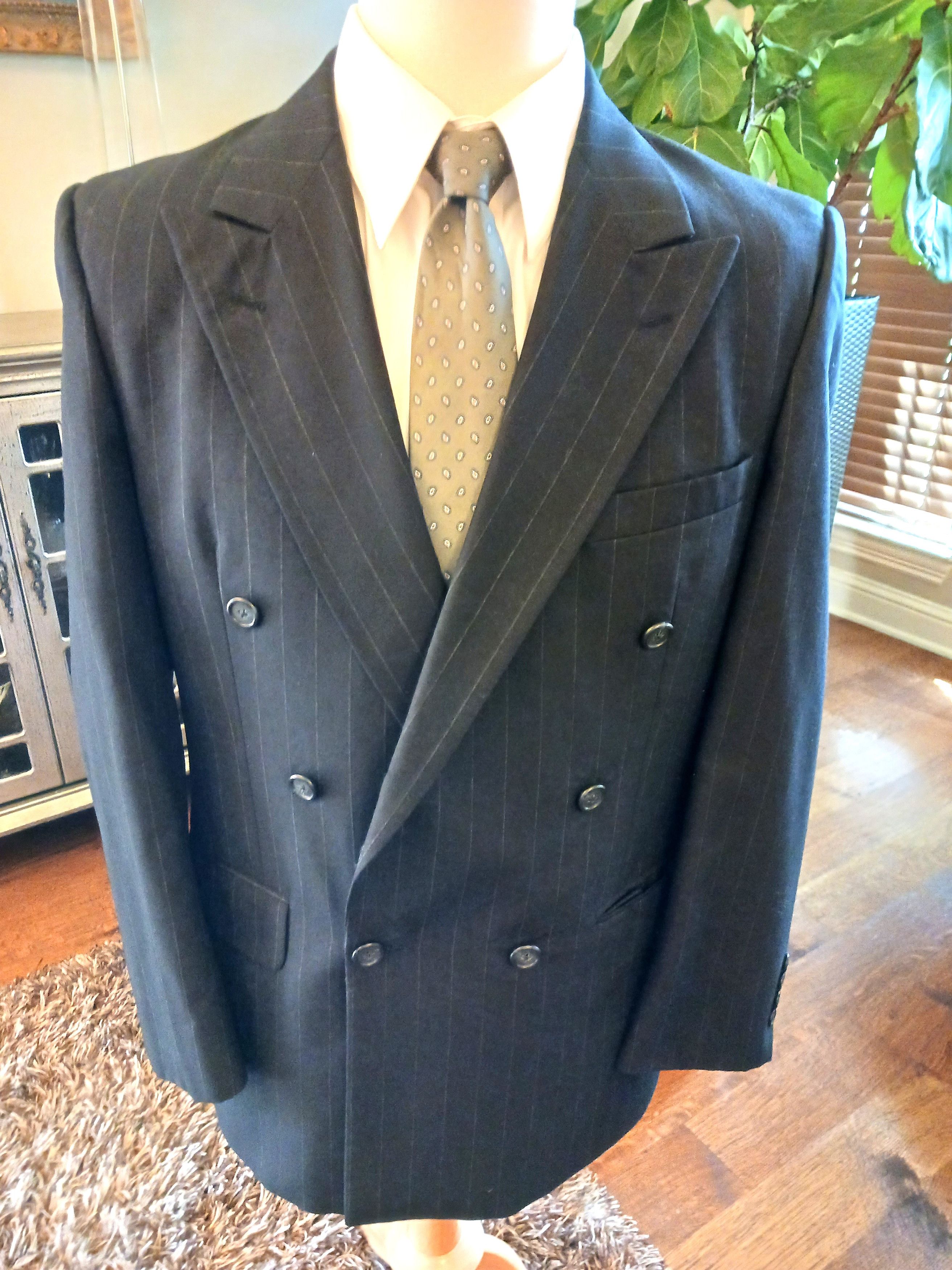 Burberry Vintage 90's Double Breasted Pinstriped Blazer Size 40S - 1 Thumbnail