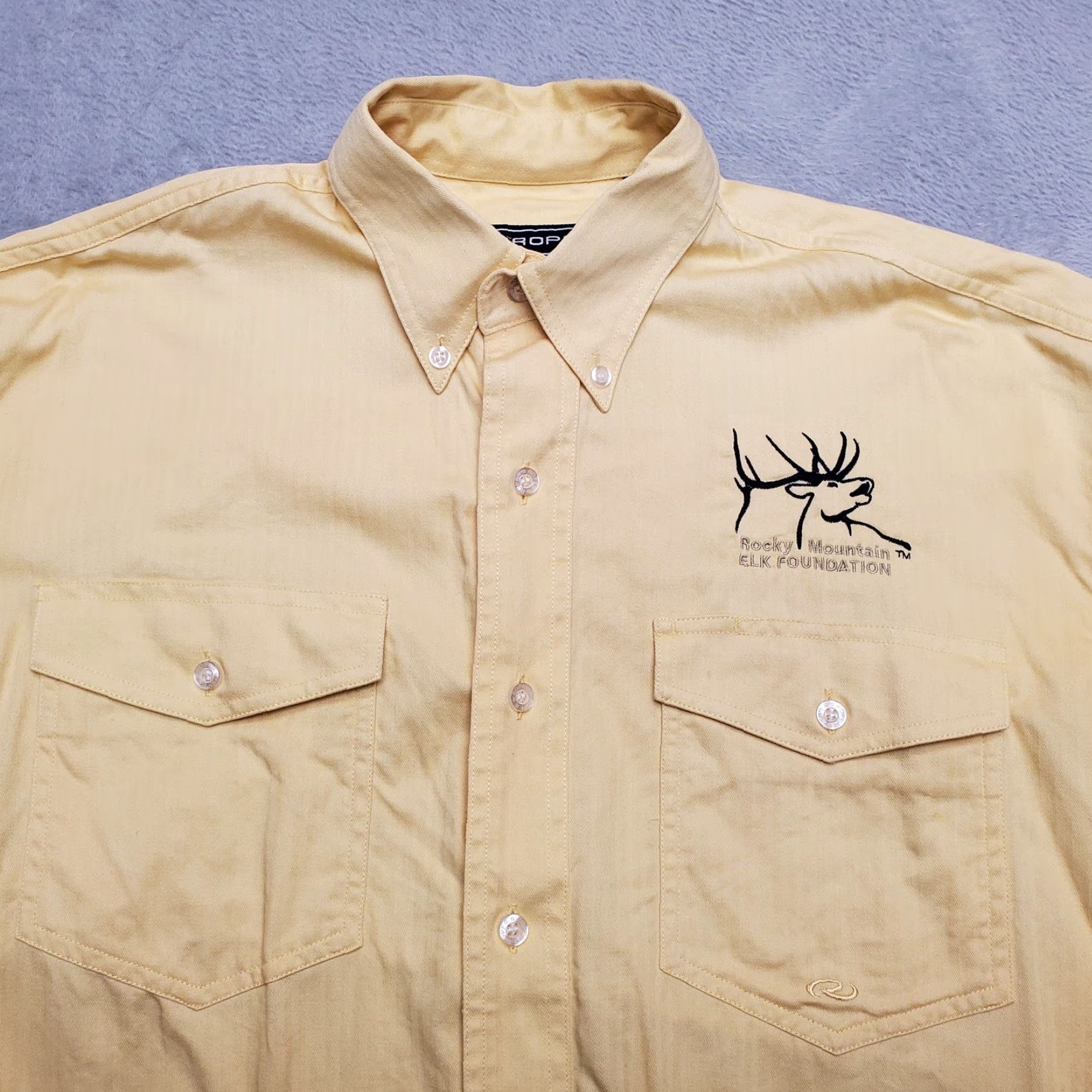 Roper Rocky Mountain Elk Foundation Shirt Men Small Yellow Herringbone Western RMEF Size US S / EU 44-46 / 1 - 2 Thumbnail
