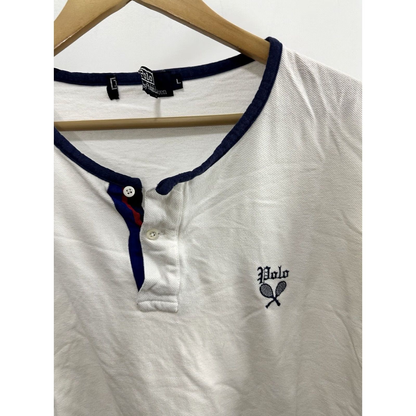 Polo Ralph Lauren Polo Ralph Lauren Shirt Polo L White VTG Tennis Rack Bracket Spellout Henley Short Sleeve Mens Size US L / EU 52-54 / 3 - 4 Thumbnail