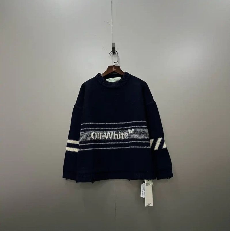 Off-White Off-White Women's Navy Wool Logo Pullover Sweater 0089 Size XS / US 0-2 / IT 36-38 - 1 Thumbnail