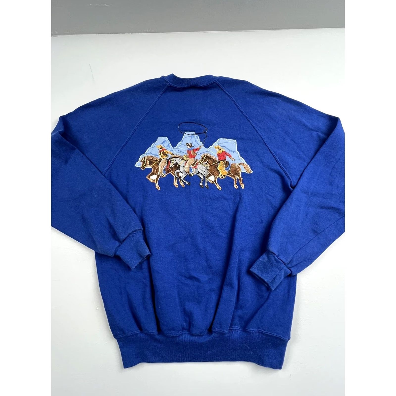Jerzees VINTAGE Jerzees Sweatshirt Mens XL Blue Cowboy Horse Western Graphic USA 90s Size US XL / EU 56 / 4 - 2 Thumbnail