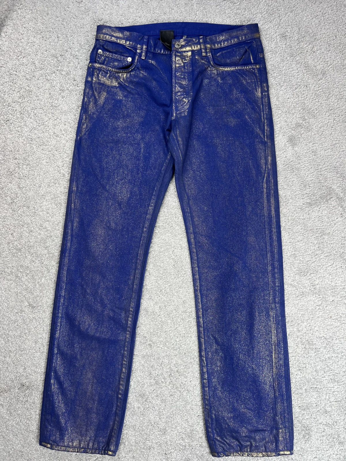 Dior SS09 DIOR HOMME “PLANISPHERE” Luster Gold Waxed Jeans Size US 30 / EU 46 - 2 Thumbnail
