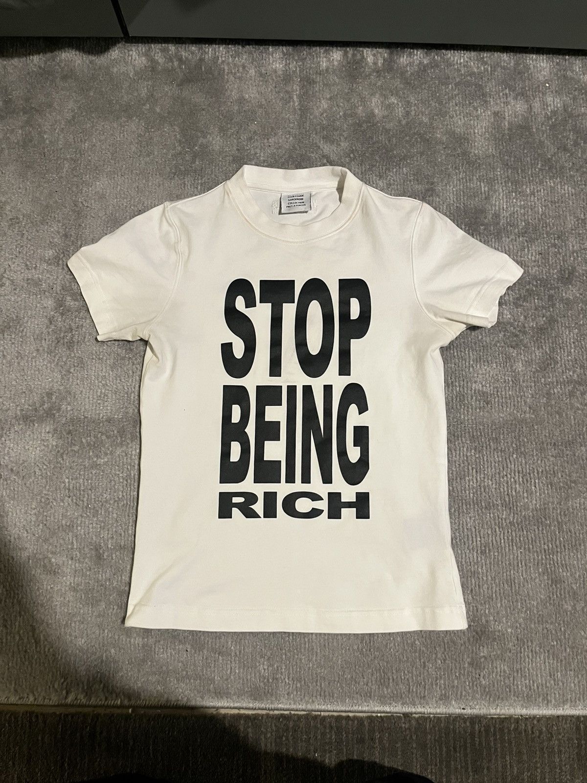 Vetements VETEMENTS “stop being rich” white tee ss23 | Grailed
