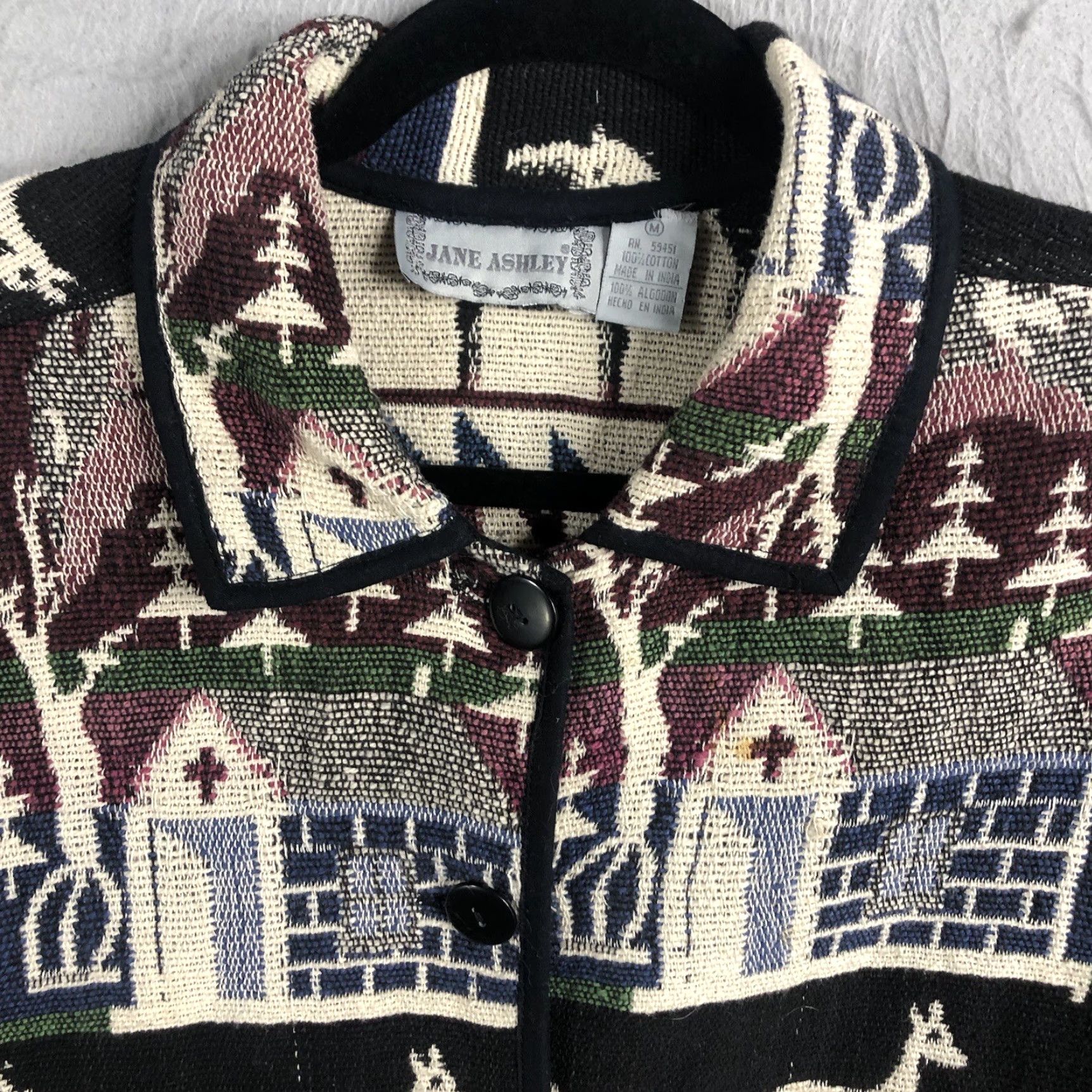 Vintage VINTAGE Jane Ashley Jacket Womens Medium Tapestry Mountain Scene Reindeer Pines Church Size M / US 6-8 / IT 42-44 - 4 Thumbnail