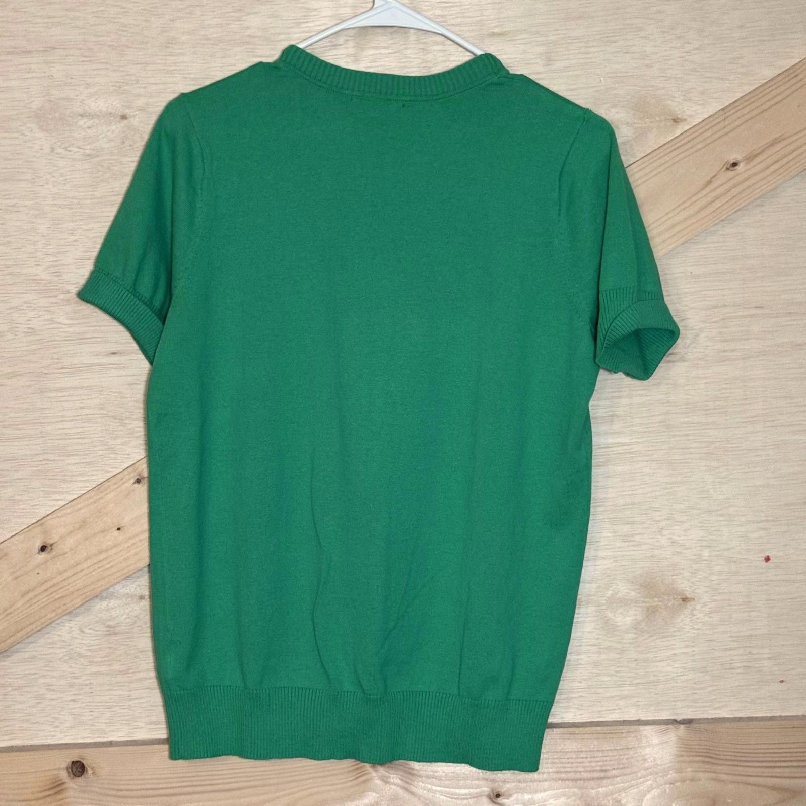 Designer D&CO Women's Small Green Short Sleeve Cardigan V-neck Size S / US 4 / IT 40 - 2 Thumbnail