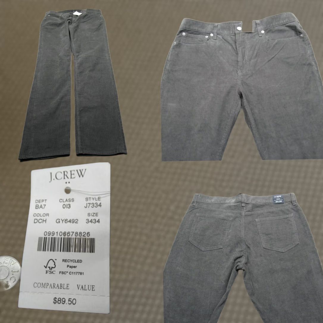 J.Crew J Crew Corduroy Pants Mens 484 Slim Straight 34x33 Gray Green Cords NEW 9.50 Size US 34 / EU 50 - 1 Thumbnail