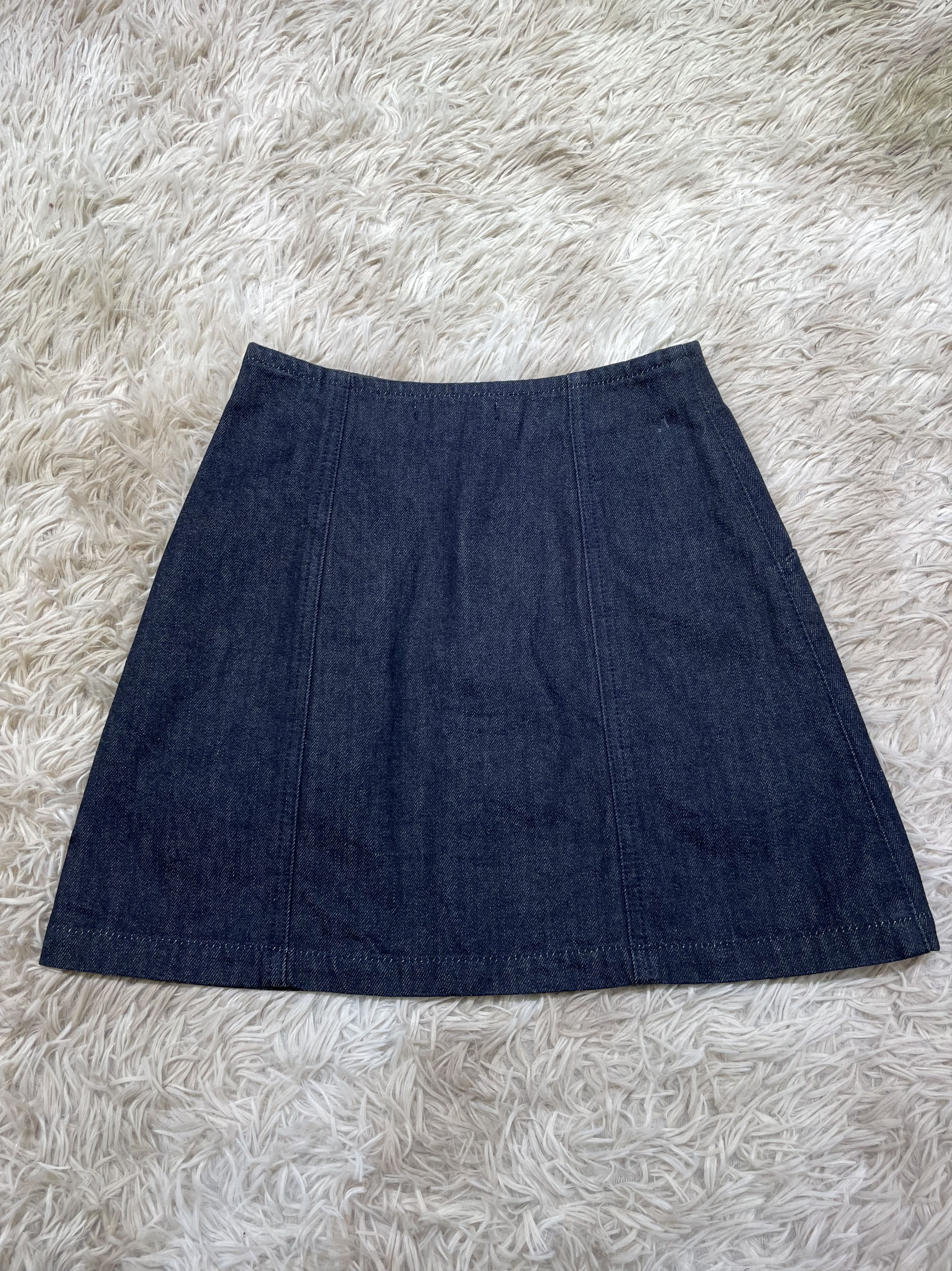 MOUSSY High Waist Denim Mini Skirt Navy Blue Button Short Skirt XS Size 23" - 2 Thumbnail