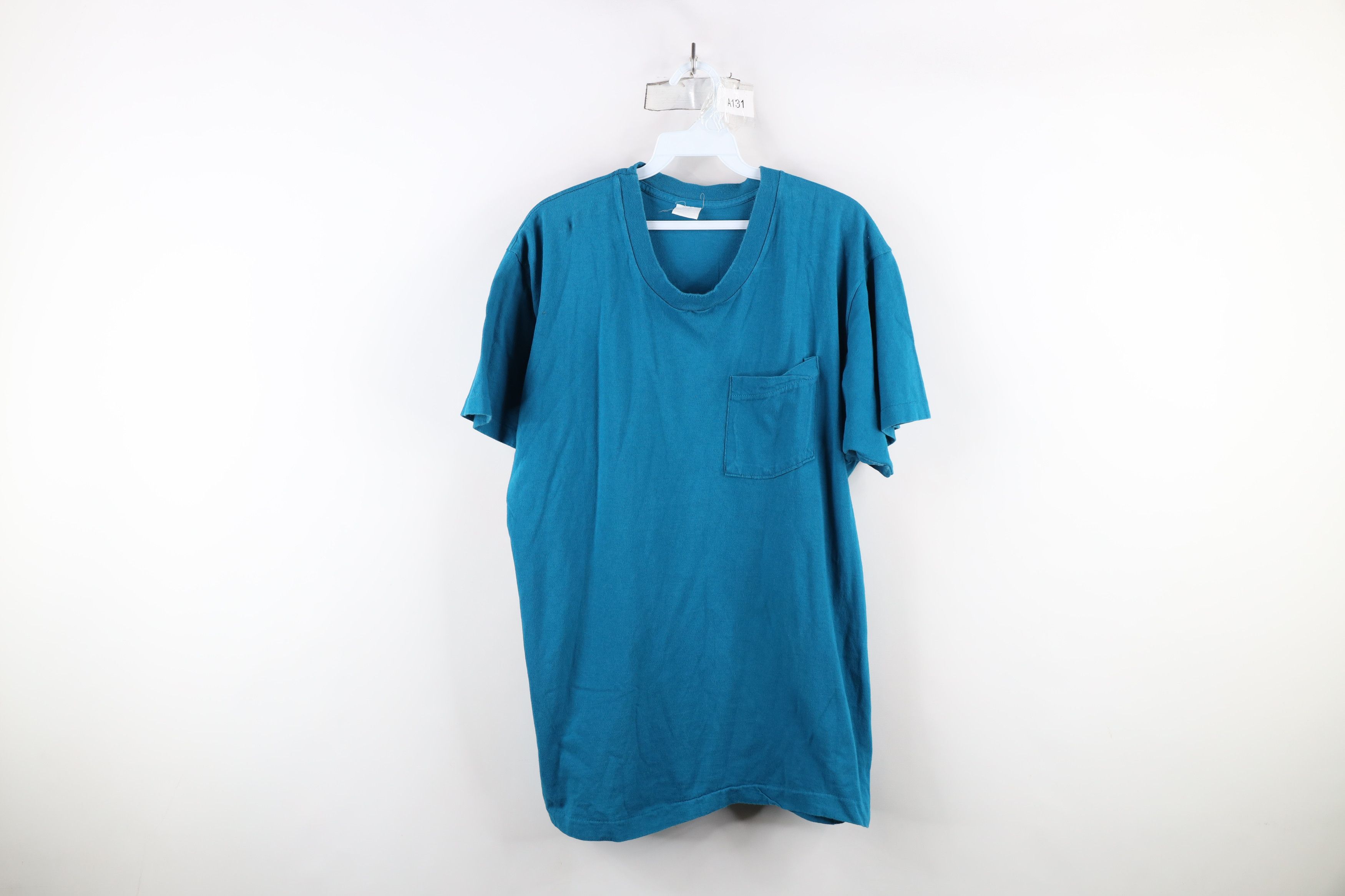Vintage Vintage 90s Streetwear Blank Pocket T-Shirt Blue Cotton USA Size US XL / EU 56 / 4 - 1 Thumbnail