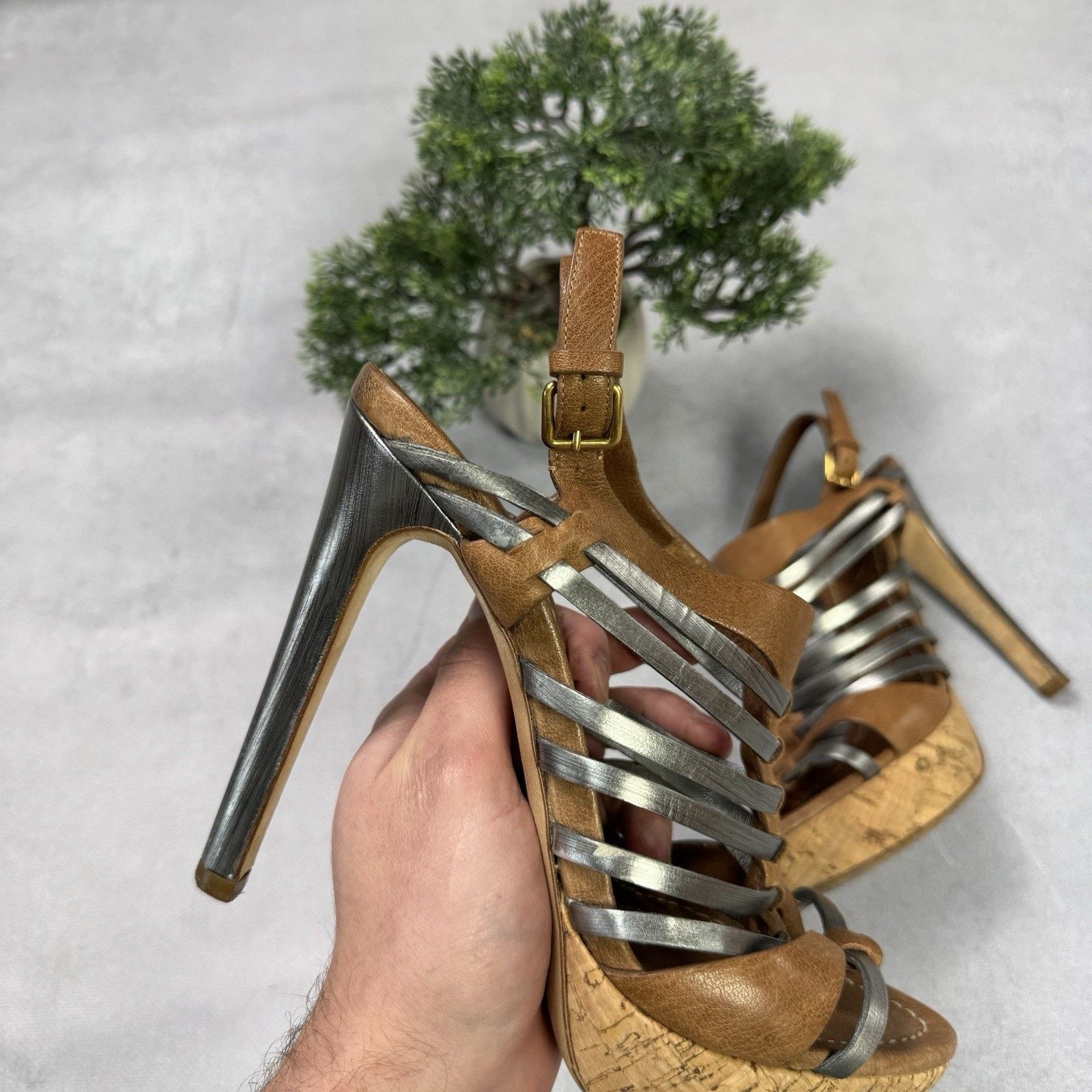 Miu Miu Miu Miu Platform Strappy Brown/ Silver Heels Sandals Size US 8.5 / IT 38.5 - 4 Thumbnail