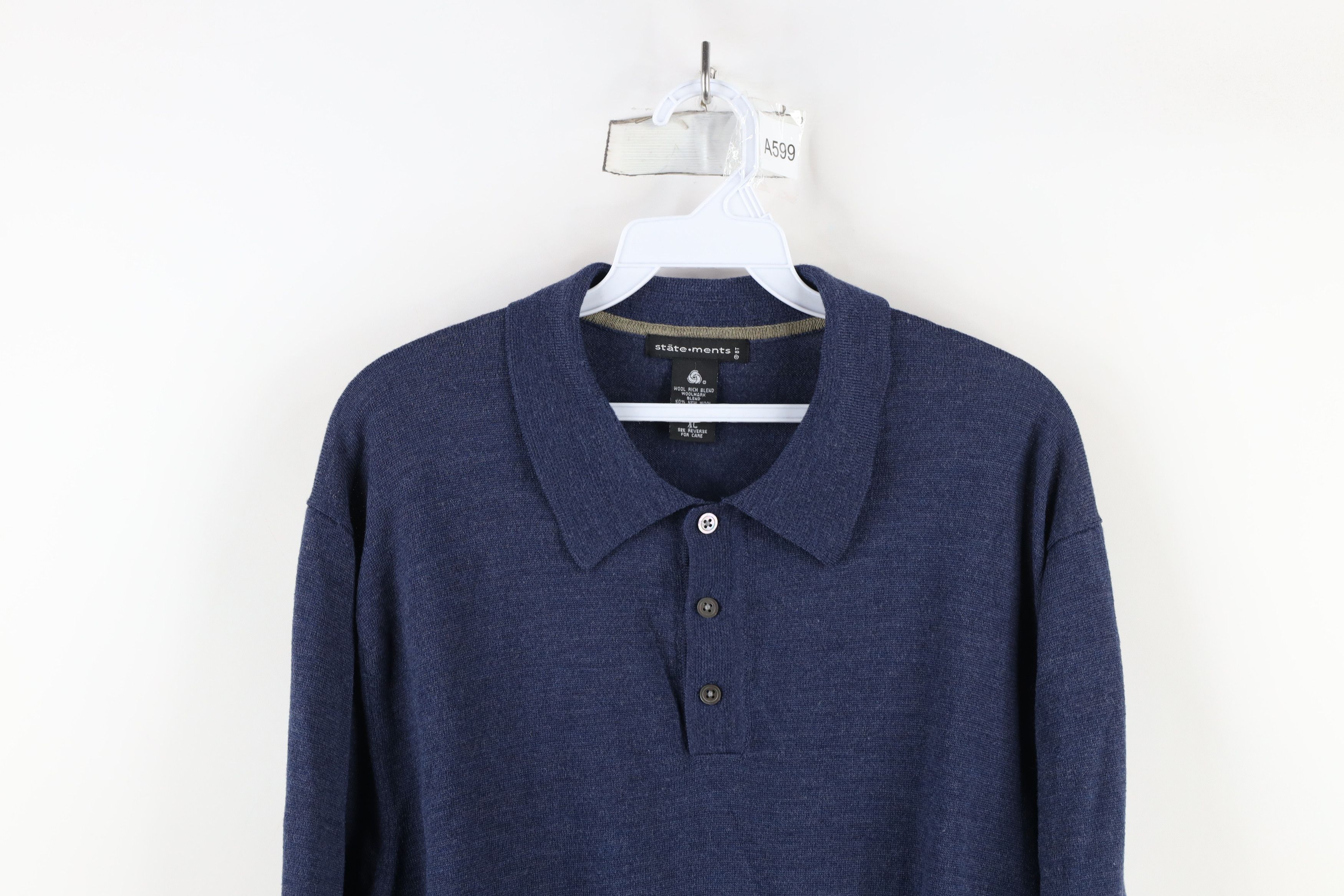 Vintage Vintage 90s Streetwear Wool Blend Knit Collared Sweater Blue Size US XL / EU 56 / 4 - 2 Thumbnail