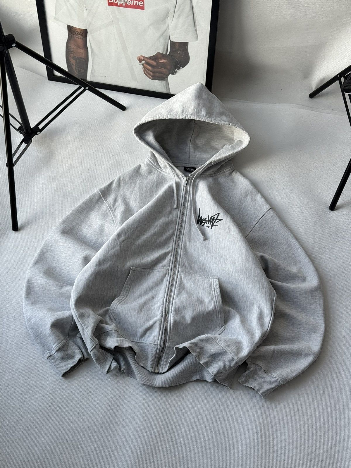 Stussy STUSSY Zip Up Reverse LOGO OVERSIZE Zip Up Gray HOODIE Size US XL / EU 56 / 4 - 8 Thumbnail