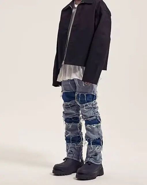 VIBE Street raw edge patchwork color straight jeans Size US 32 / EU 48 - 3 Thumbnail