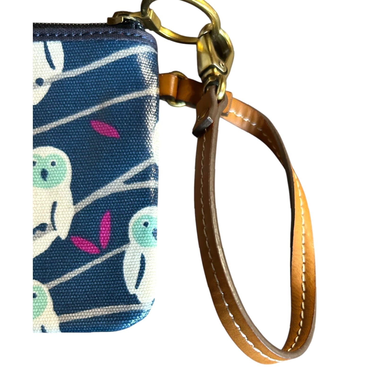 Fossil Fossil Wristlet Blue Owls Zip Around Cardholder Inside Pocket Strap Women Canvas Leather Size ONE SIZE - 3 Thumbnail