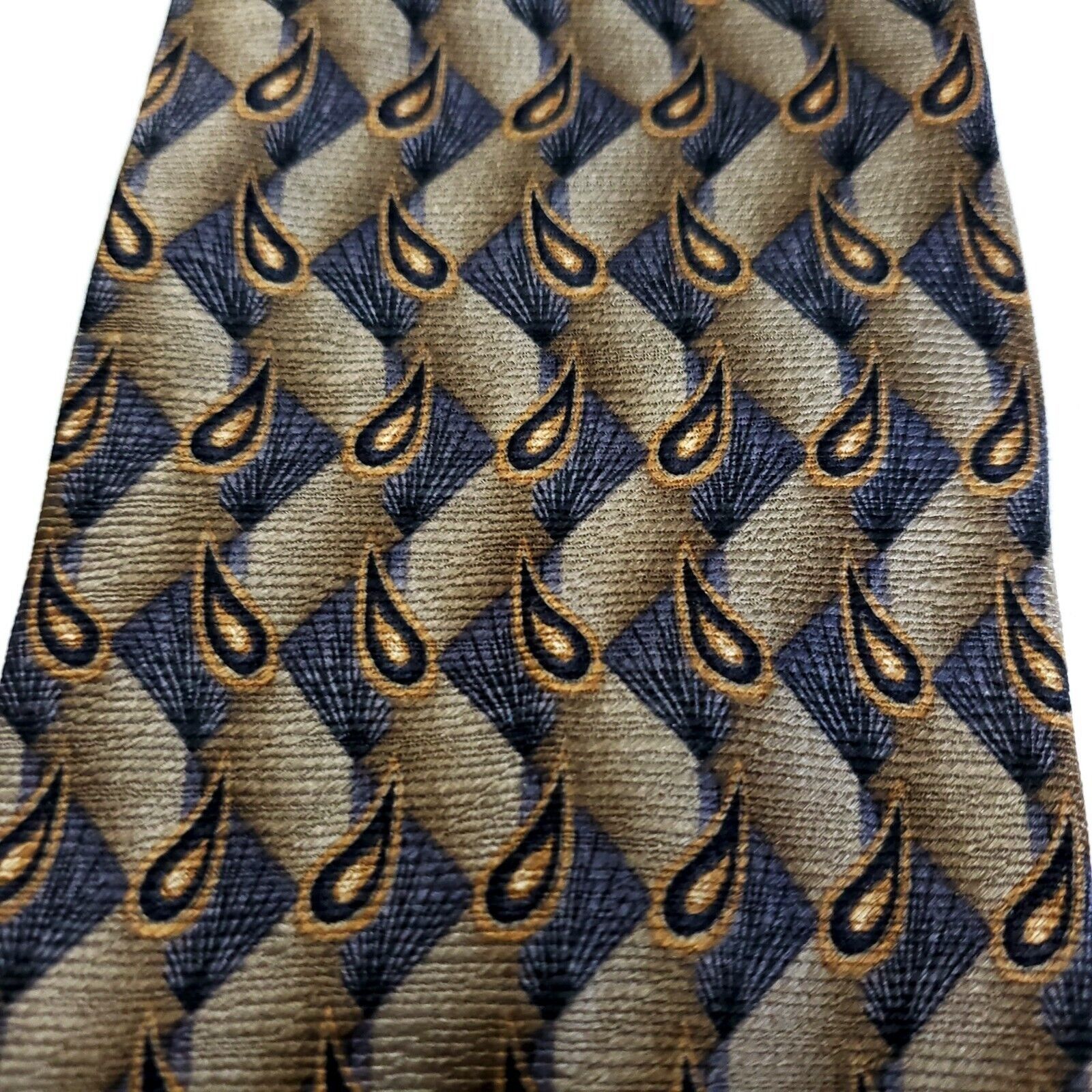 Designer JZ Richards Tan Gray Paisley Geometric Print Silk Tie Size ONE SIZE - 2 Thumbnail