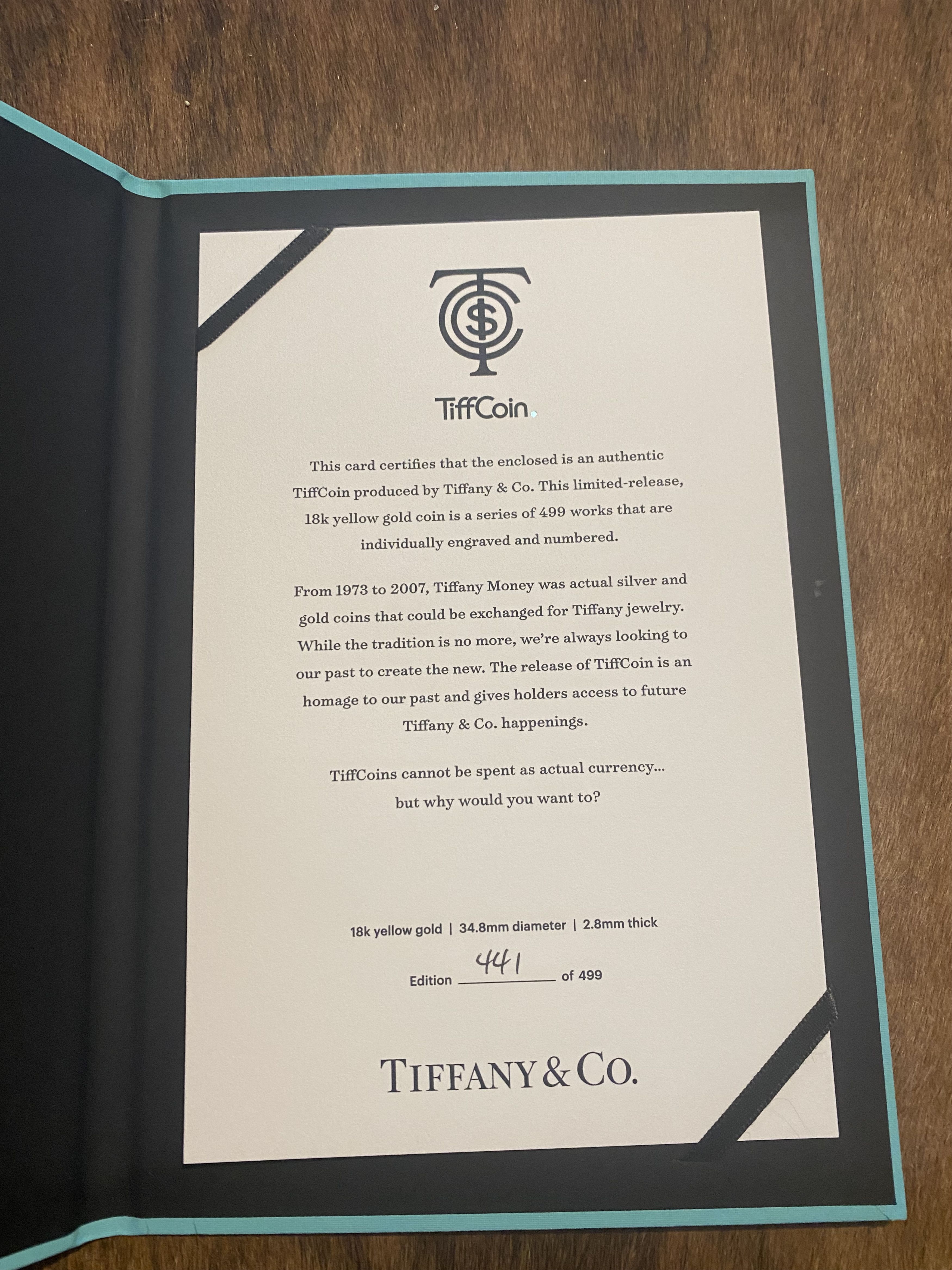 Tiffany & Co. NWT ONE TIFFCOIN | TIFFANY & CO. 18K Gold Tiffcoin Size ONE SIZE - 4 Thumbnail