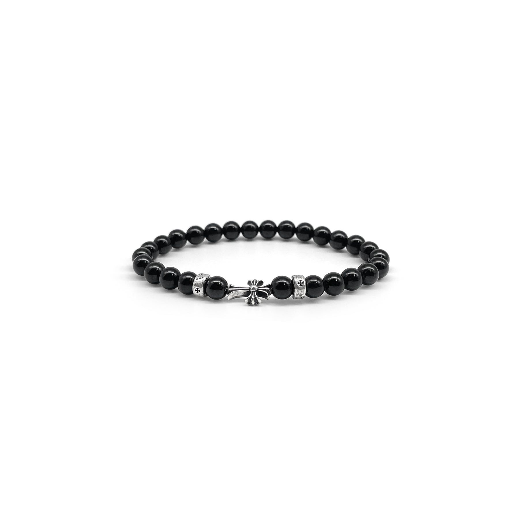 Chrome Hearts Chrome Hearts 6mm Obsidian 3 Silver Cross Bracelet Size ONE SIZE - 2 Thumbnail