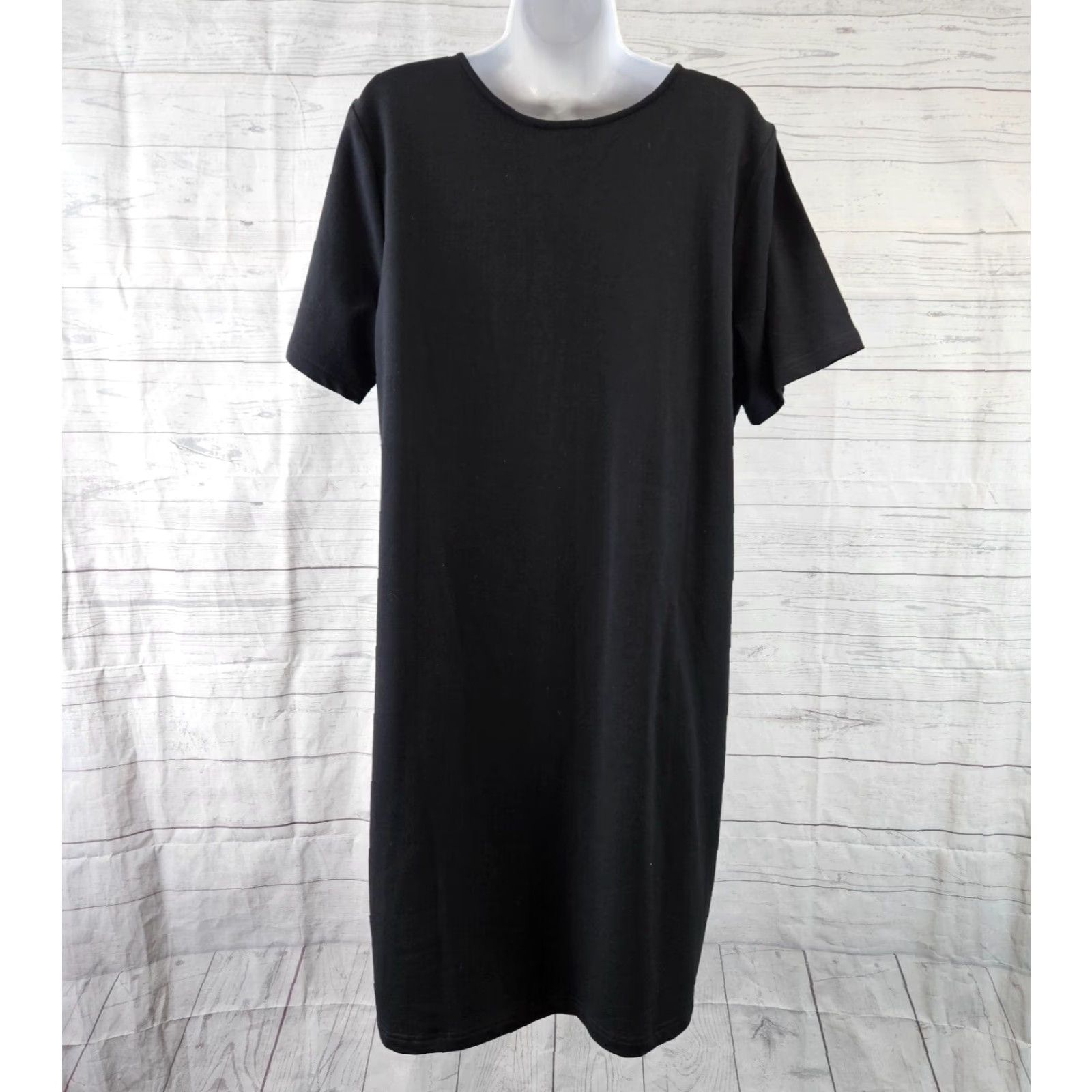 Vintage D&Co Active Womens Dress Large Solid Black Pockets Cotton Blend Scoop Neck Shift Dress Size L / US 10 / IT 46 - 4 Thumbnail