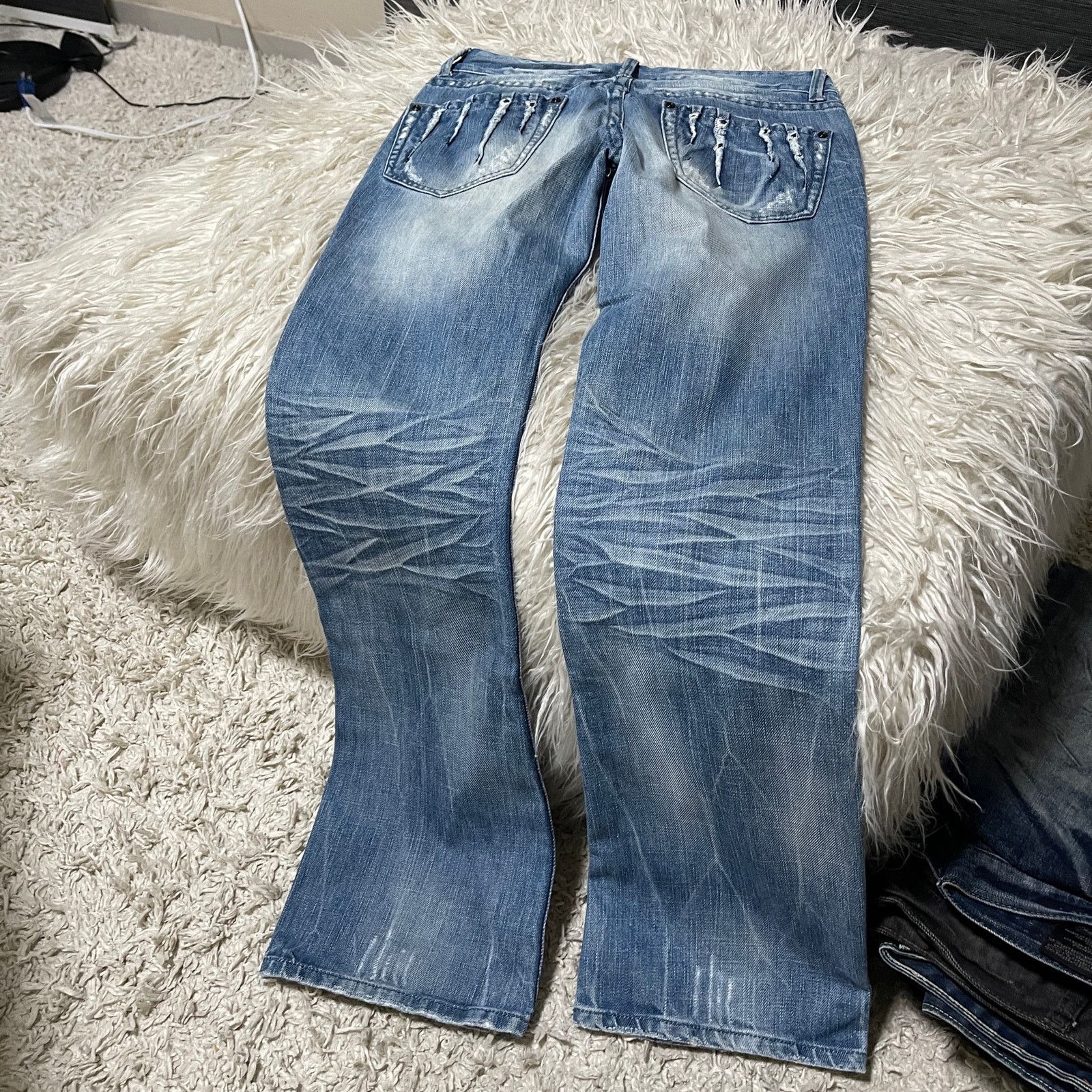 Hysteric Glamour Vintage Japanese Brand Faded Clawmark Low Rise Denim Jeans Size 30" / US 8 / IT 44 - 15 Thumbnail