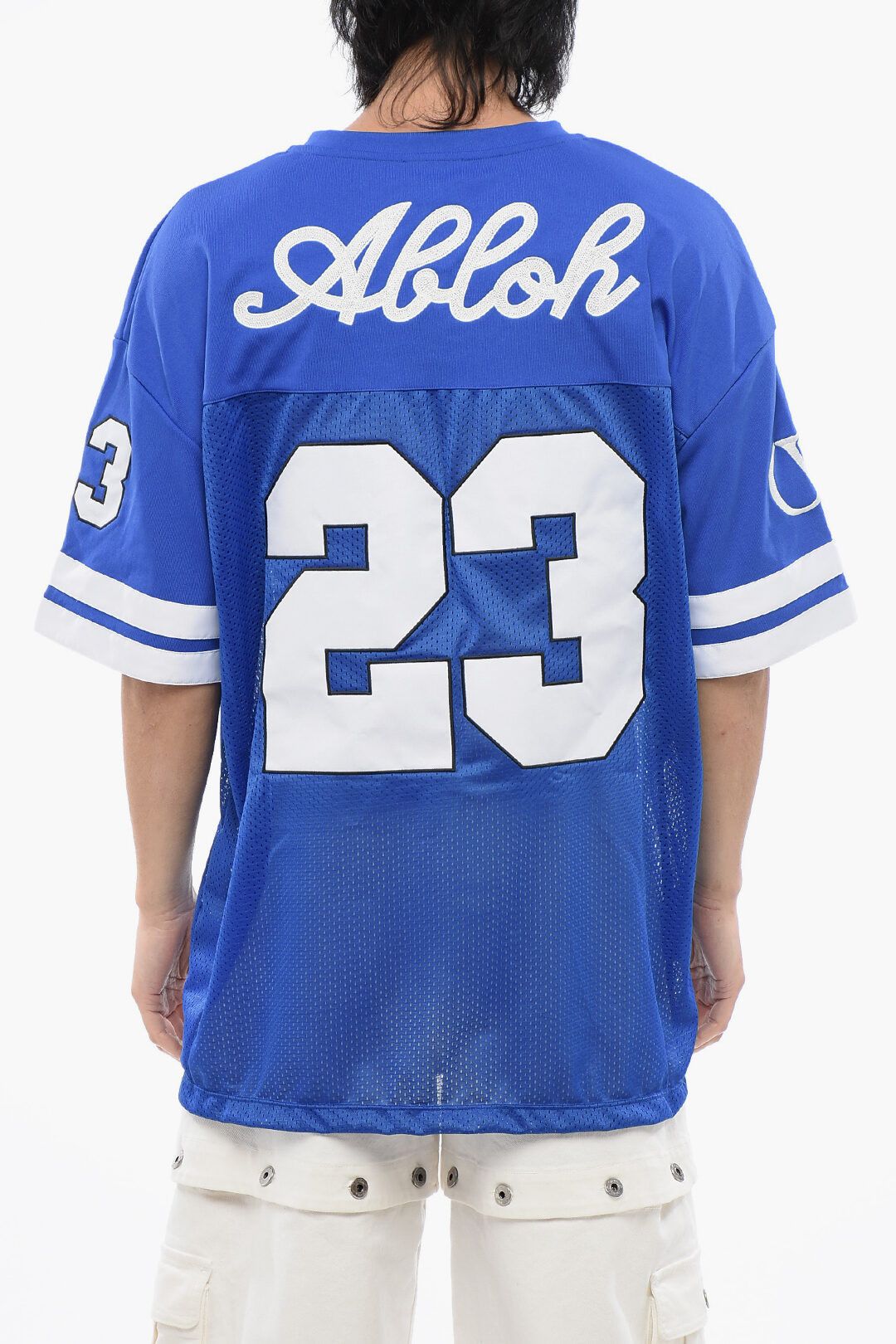 Off-White og1mm1025 Embroidered Mesh Football T-Shirt in Blue Size US L / EU 52-54 / 3 - 2 Thumbnail