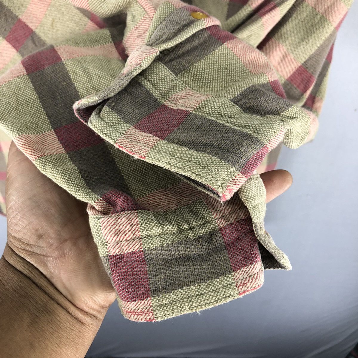 Flannel Vintage 80's Flannel Double Flap Pocket Checker by BORG Size US L / EU 52-54 / 3 - 12 Thumbnail