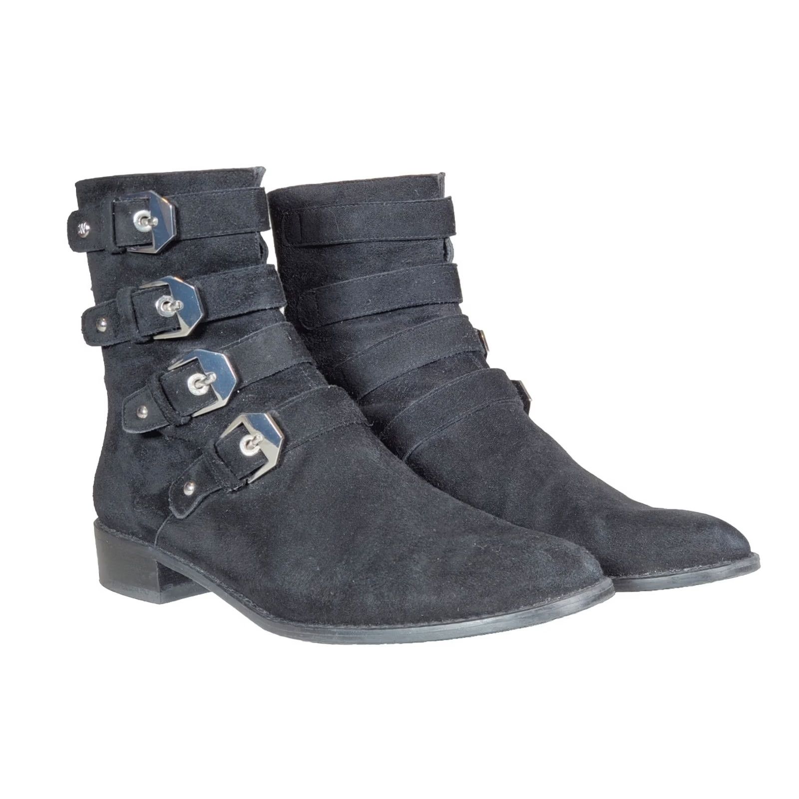 Stuart Weitzman Stuart Weitzman Jittermacho Moto Bootie Boots Black Suede Buckle Straps Women's US 8.5 Size US 9 / IT 39 - 2 Thumbnail