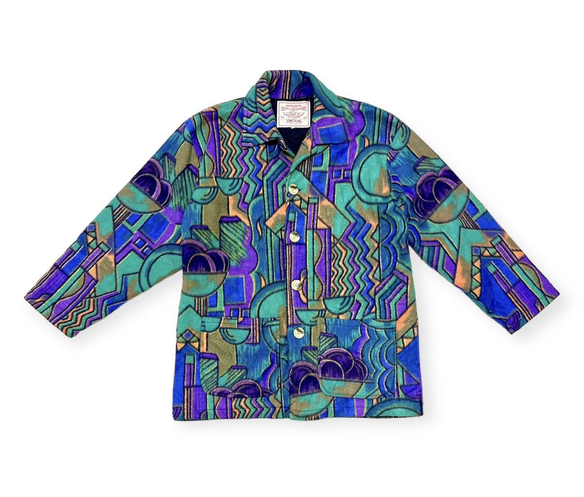 Vintage Full Design Pop Arts Fleece Button Up Jacket Quilted