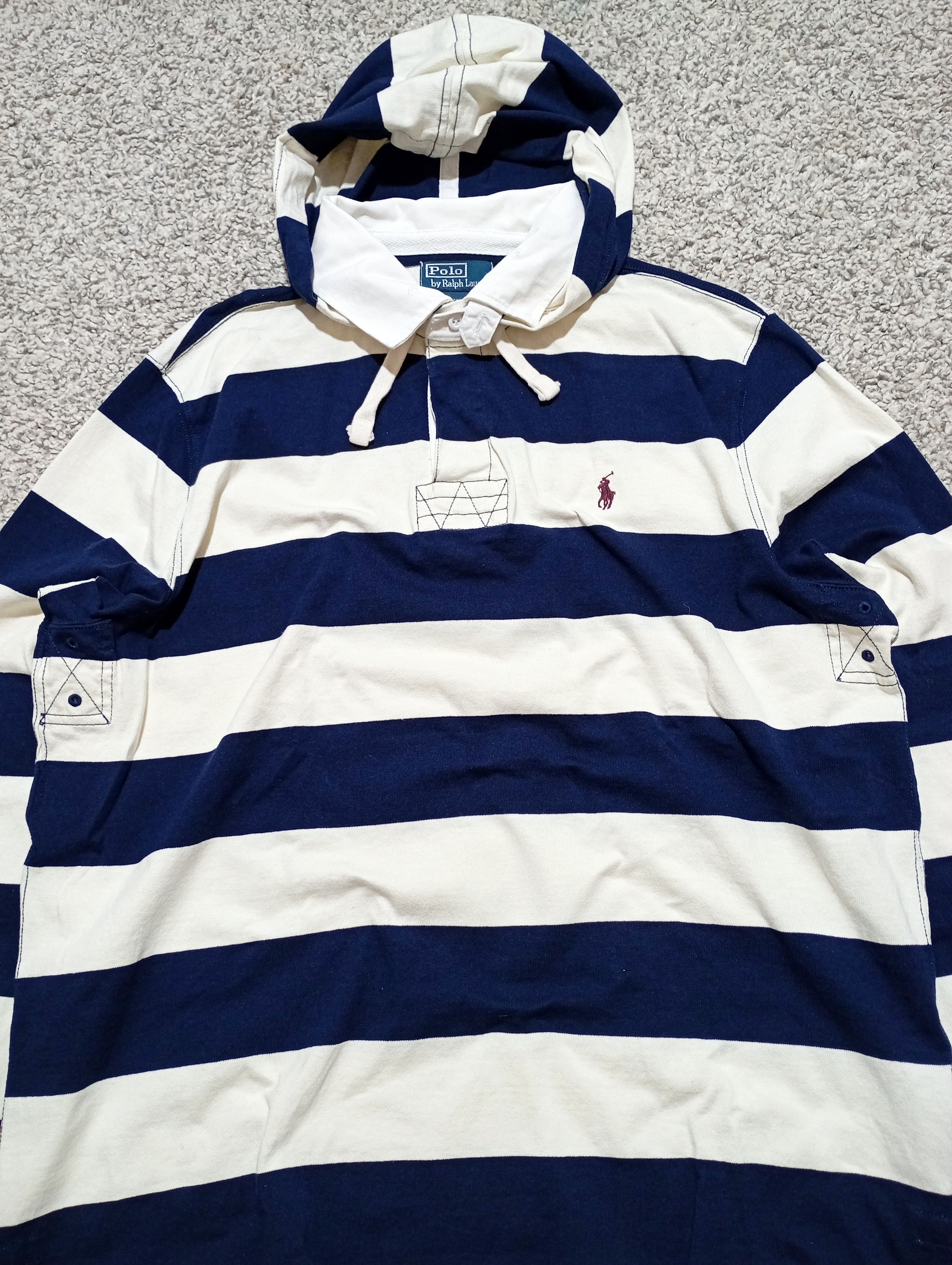 Polo Ralph Lauren Vintage Polo Ralph Lauren Striped Boxy Rugby Hooded Shirt Size US XXL / EU 58 / 5 - 3 Thumbnail