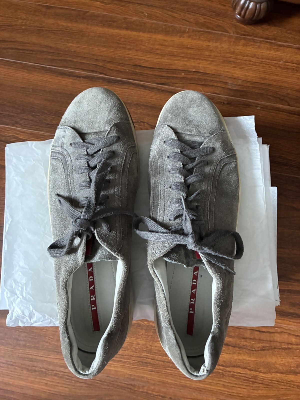 Prada Prada Suede Low Top Sneakers Brown Grey Luxury Designer Size US 11 / EU 44 - 6 Thumbnail