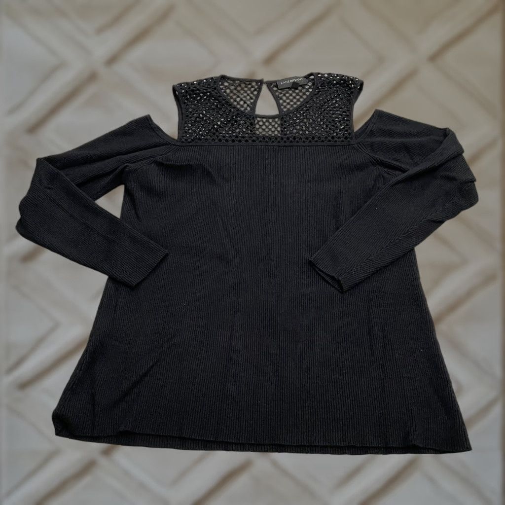 Vintage Lane Bryant Women's Sweater 18/20 Black Plus Size Knit Cold Shoulder Pullover Long Sleeve Solid Size XXL / US 16-18 / IT 52-54 - 1 Thumbnail